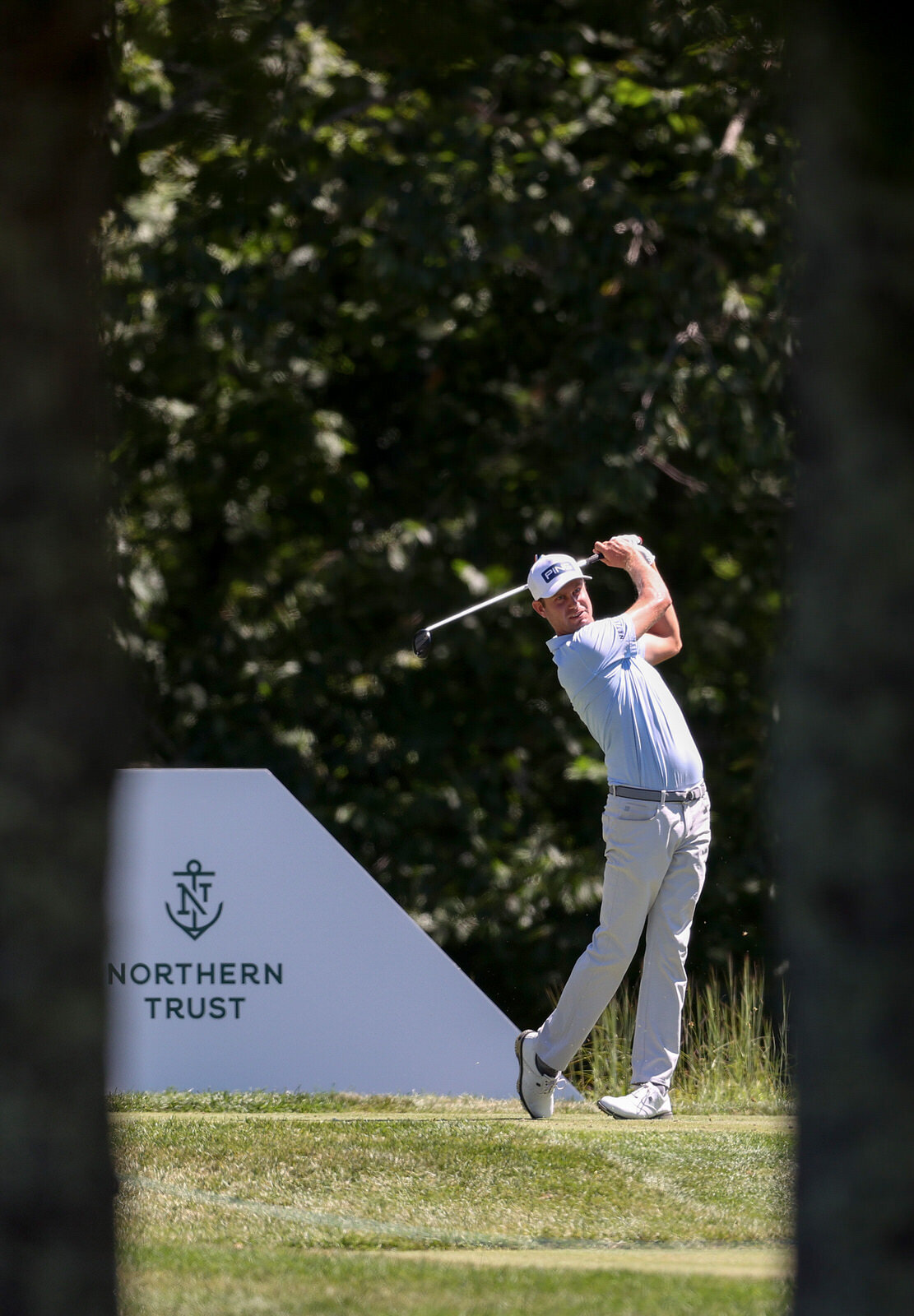  NORTON, MASSACHUSETTS - AUGUST 20:  Harris English of the United States plays his shot from the 17th tee during the first round of The Northern Trust at TPC Boston on August 20, 2020 in Norton, Massachusetts. (Photo by Rob Carr/Getty Images) 