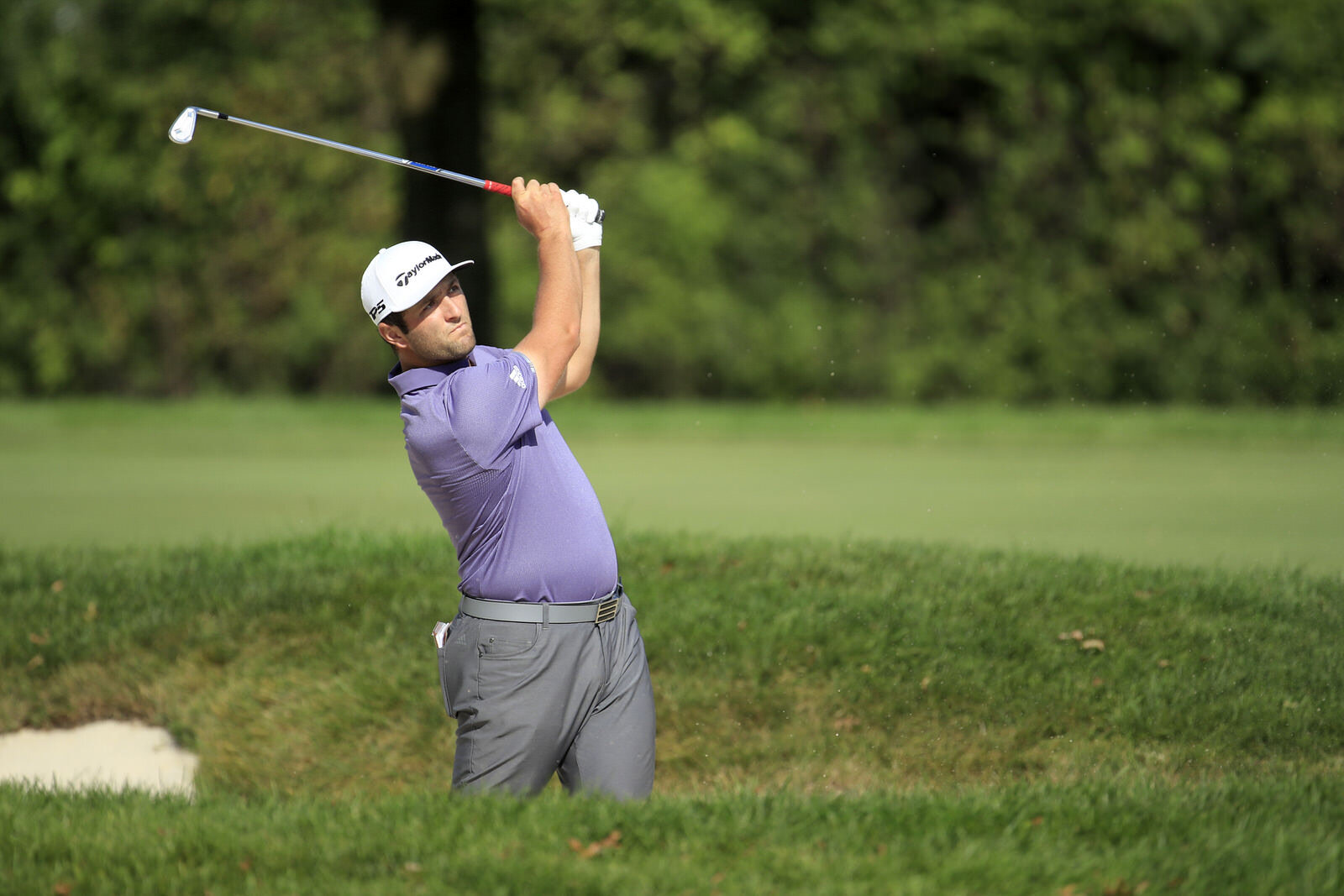  OLYMPIA FIELDS, ILLINOIS - AUGUST 29: Jon Rahm of Spain plays a second shot on the second hole during the third round of the BMW Championship on the North Course at Olympia Fields Country Club on August 29, 2020 in Olympia Fields, Illinois. (Photo b