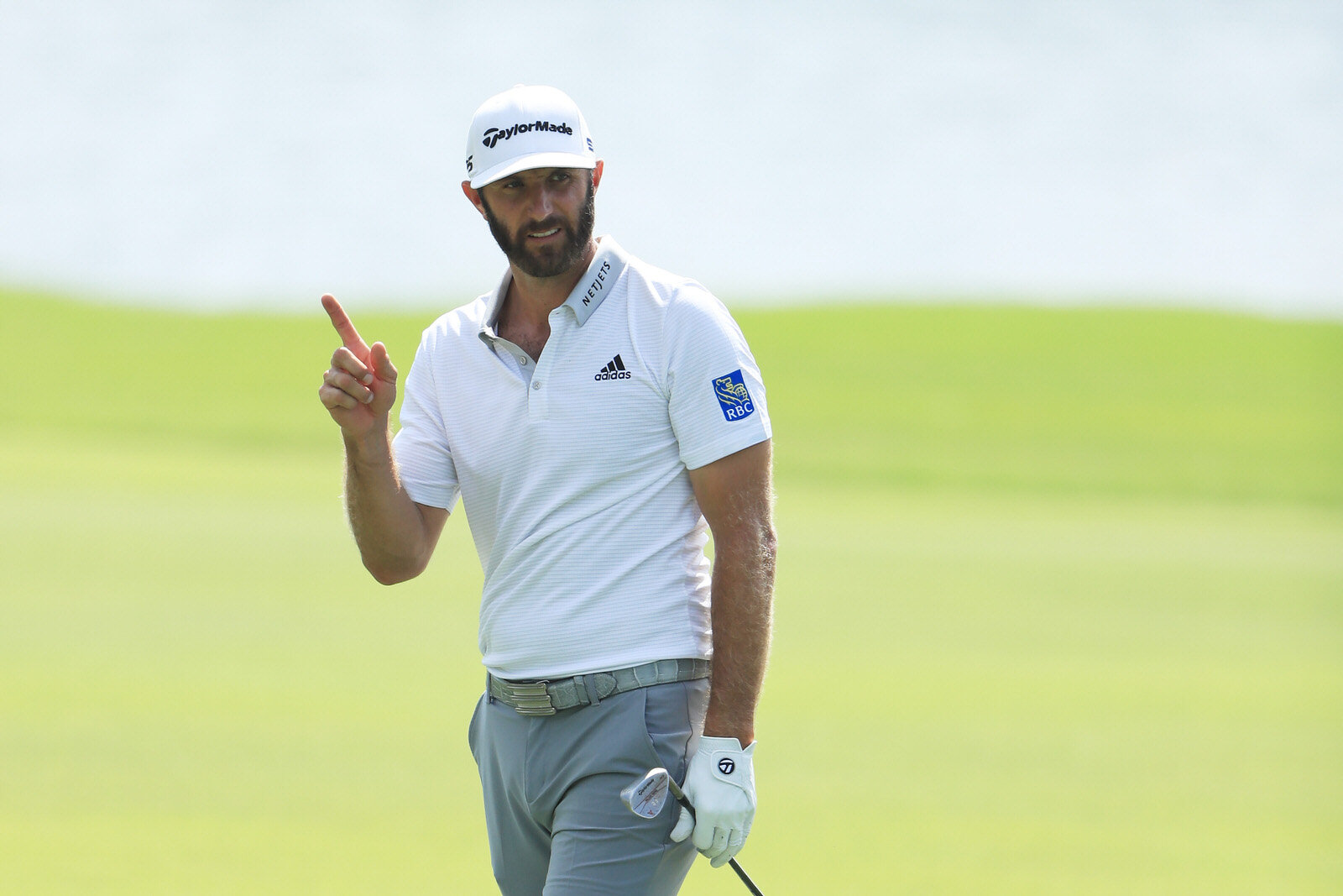  ATLANTA, GEORGIA - SEPTEMBER 05:  Dustin Johnson of the United States reacts after chipping in on the eighth hole during the second round of the TOUR Championship at East Lake Golf Club on September 05, 2020 in Atlanta, Georgia. (Photo by Sam Greenw