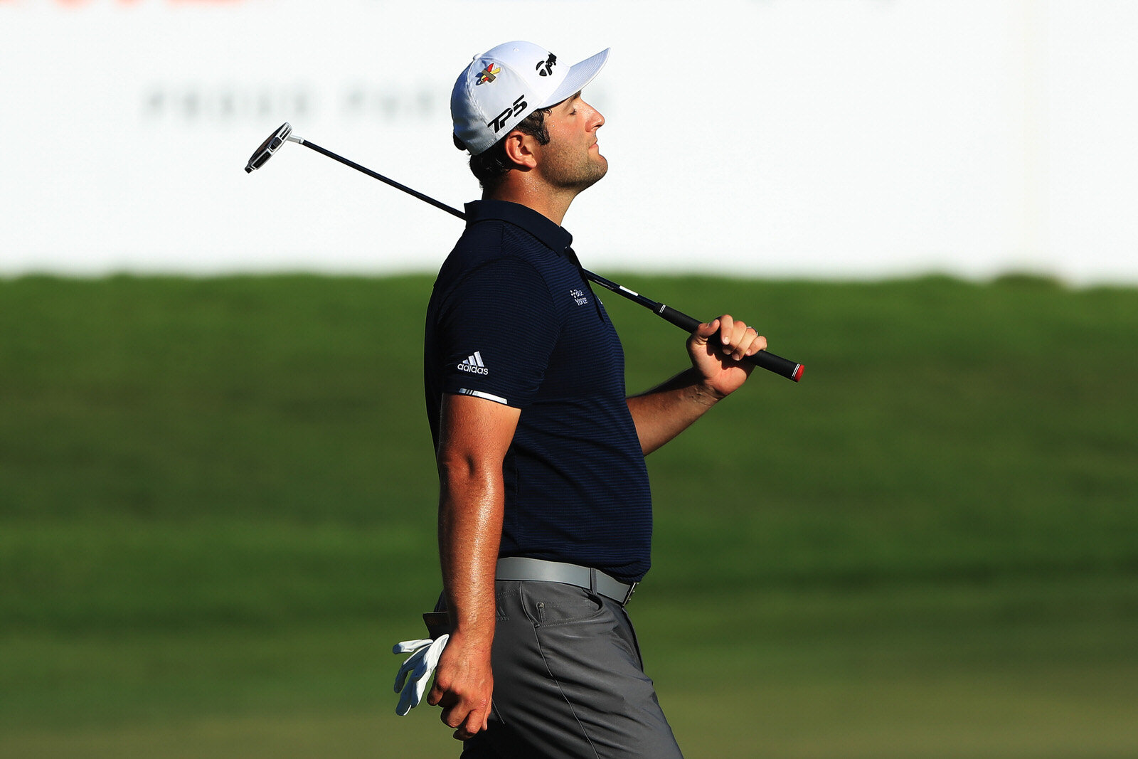  ATLANTA, GEORGIA - SEPTEMBER 05: Jon Rahm of Spain reacts on the 18th green during the second round of the TOUR Championship at East Lake Golf Club on September 05, 2020 in Atlanta, Georgia. (Photo by Sam Greenwood/Getty Images) 