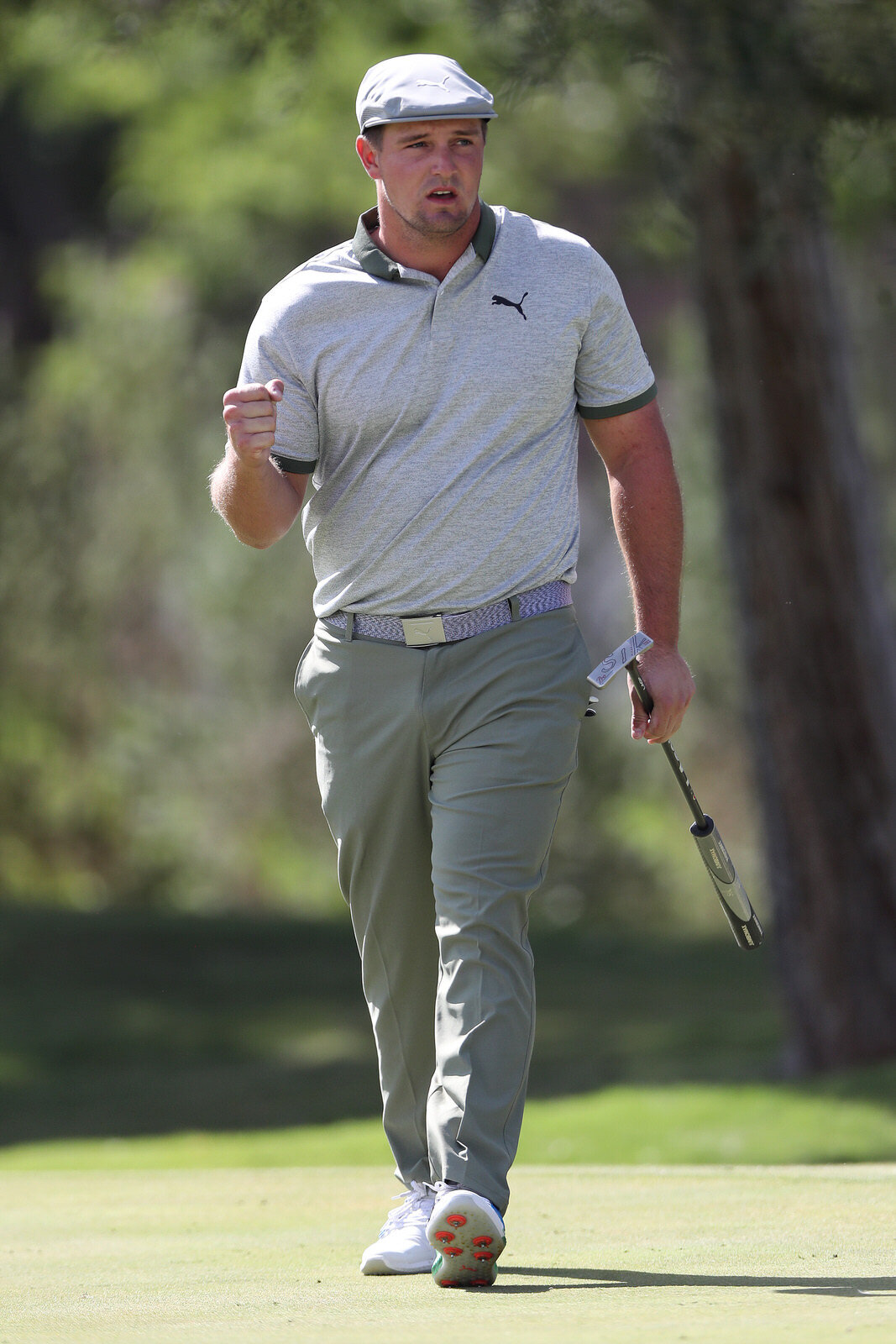  LAS VEGAS, NEVADA - OCTOBER 09: Bryson DeChambeau reacts to his putt on the 7th hole green during round two of the Shriners Hospitals For Children Open at TPC Summerlin on October 09, 2020 in Las Vegas, Nevada. (Photo by Matthew Stockman/Getty Image