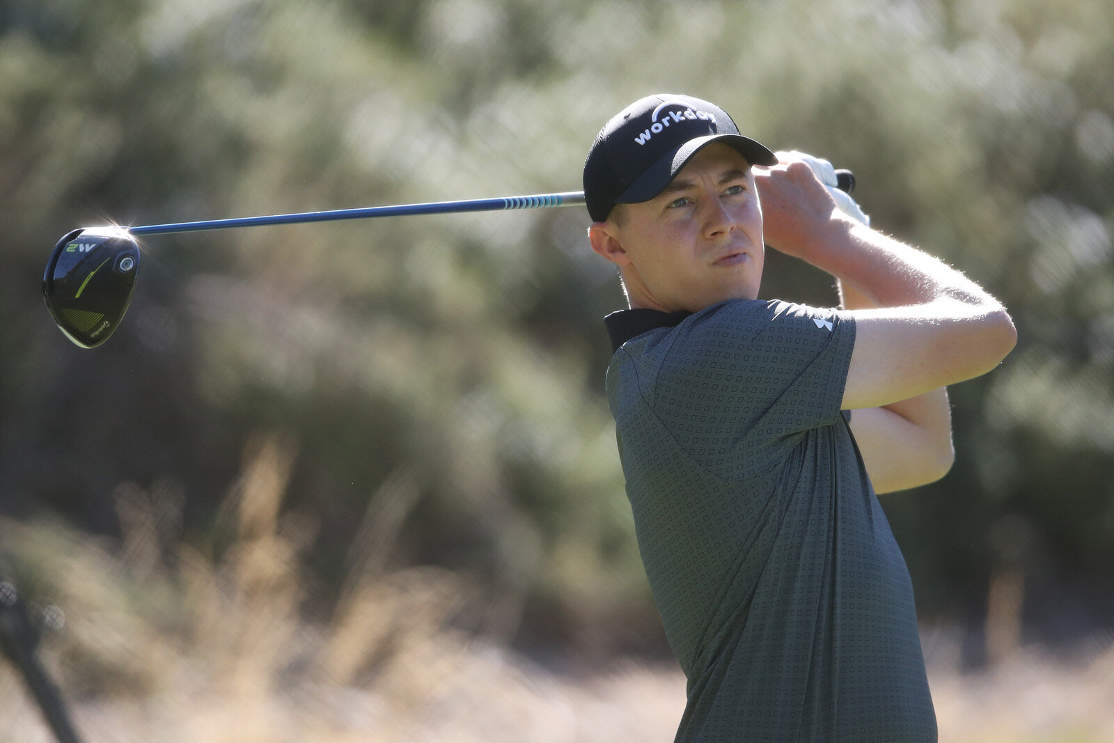  LAS VEGAS, NEVADA - OCTOBER 16: Matthew Fitzpatrick of England plays his shot from the 12th tee during the second round of the CJ Cup @ Shadow Creek  on October 16, 2020 in Las Vegas, Nevada. (Photo by Christian Petersen/Getty Images) 
