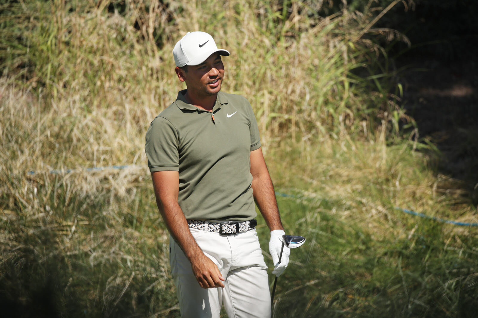  LAS VEGAS, NEVADA - OCTOBER 18: Jason Day of Australia reacts to his shot from the second tee before withdrawing during the final round of The CJ Cup @ Shadow Creek on October 18, 2020 in Las Vegas, Nevada. (Photo by Christian Petersen/Getty Images)