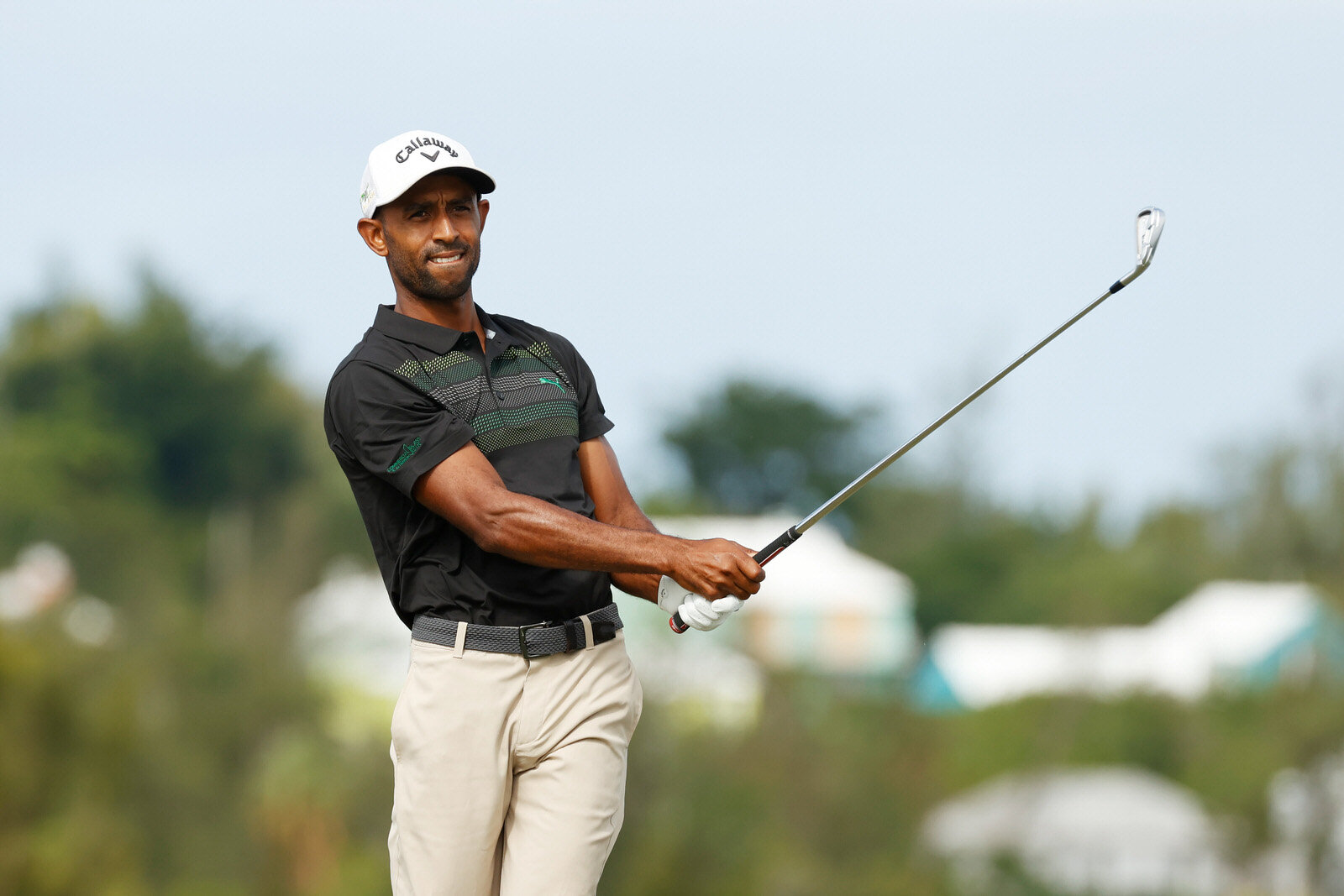  SOUTHAMPTON, BERMUDA - OCTOBER 29:  Camiko Smith of Bermuda plays his shot from the tenth tee during the first round of the Bermuda Championship at Port Royal Golf Course on October 29, 2020 in Southampton, Bermuda. (Photo by Gregory Shamus/Getty Im