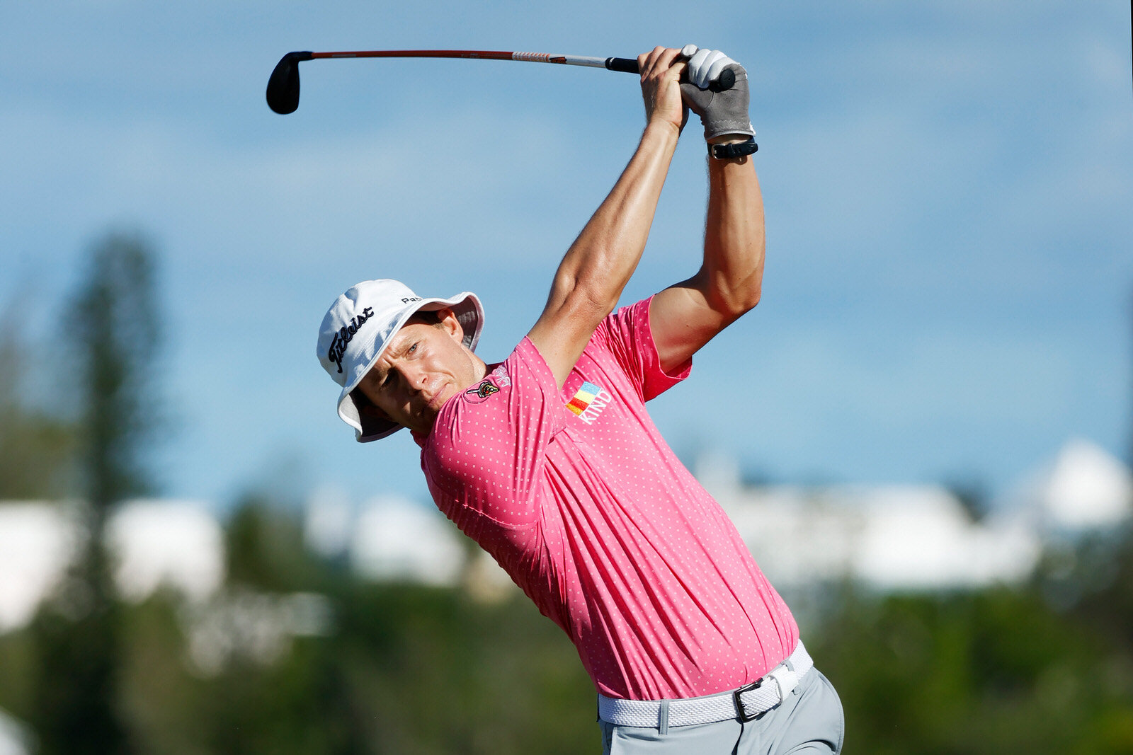  SOUTHAMPTON, BERMUDA - OCTOBER 29: Peter Malnati of the United States plays his shot from the tenth tee during the first round of the Bermuda Championship at Port Royal Golf Course on October 29, 2020 in Southampton, Bermuda. (Photo by Gregory Shamu