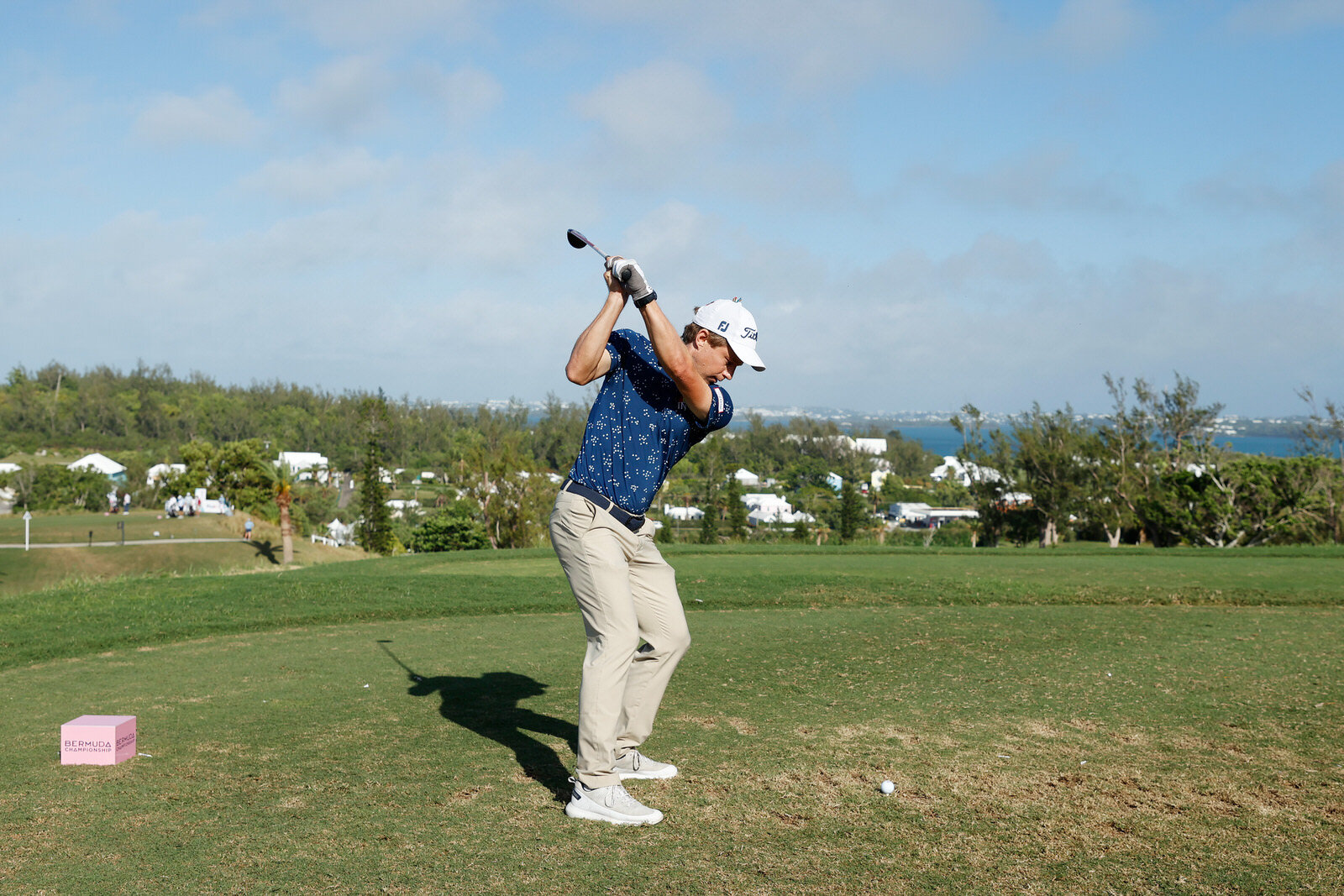  SOUTHAMPTON, BERMUDA - OCTOBER 30: Peter Malnati of the United States plays his shot from the first tee during the second round of the Bermuda Championship at Port Royal Golf Course on October 30, 2020 in Southampton, Bermuda. (Photo by Gregory Sham