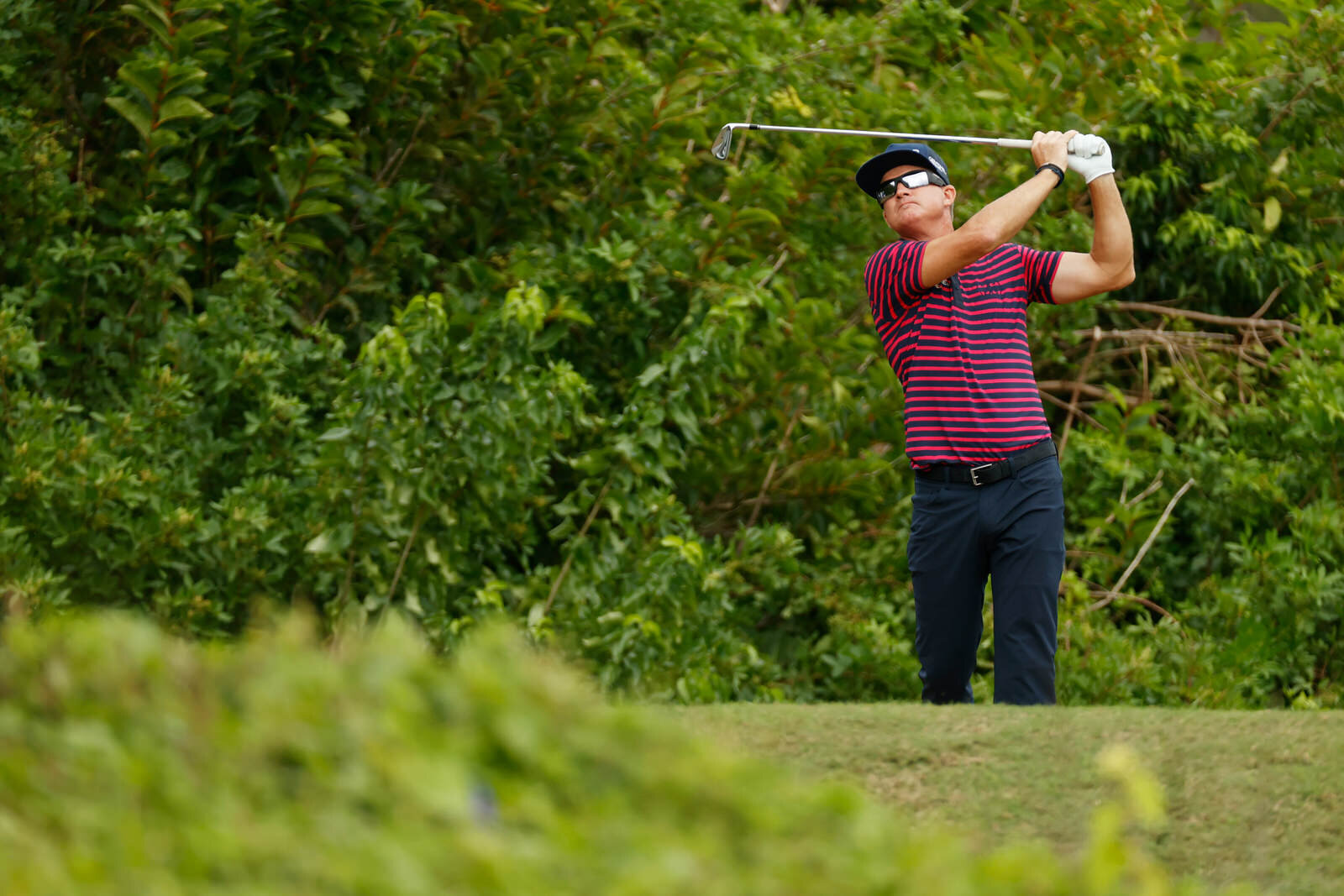  SOUTHAMPTON, BERMUDA - OCTOBER 31: Brian Gay of the United States plays his shot from the eighth tee during the third round of the Bermuda Championship at Port Royal Golf Course on October 31, 2020 in Southampton, Bermuda. (Photo by Gregory Shamus/G