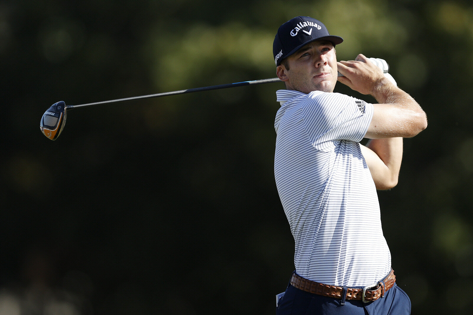  HOUSTON, TEXAS - NOVEMBER 07: Sam Burns of the United States plays his shot from the first tee during the third round of the Houston Open at Memorial Park Golf Course on November 07, 2020 in Houston, Texas. (Photo by Carmen Mandato/Getty Images) 