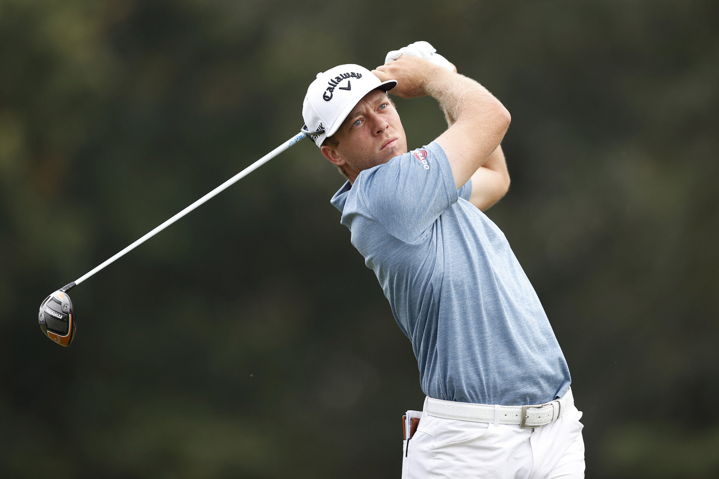  HOUSTON, TEXAS - NOVEMBER 08: Talor Gooch of the United States plays his shot from the first tee during the final round of the Houston Open at Memorial Park Golf Course on November 08, 2020 in Houston, Texas. (Photo by Carmen Mandato/Getty Images) 