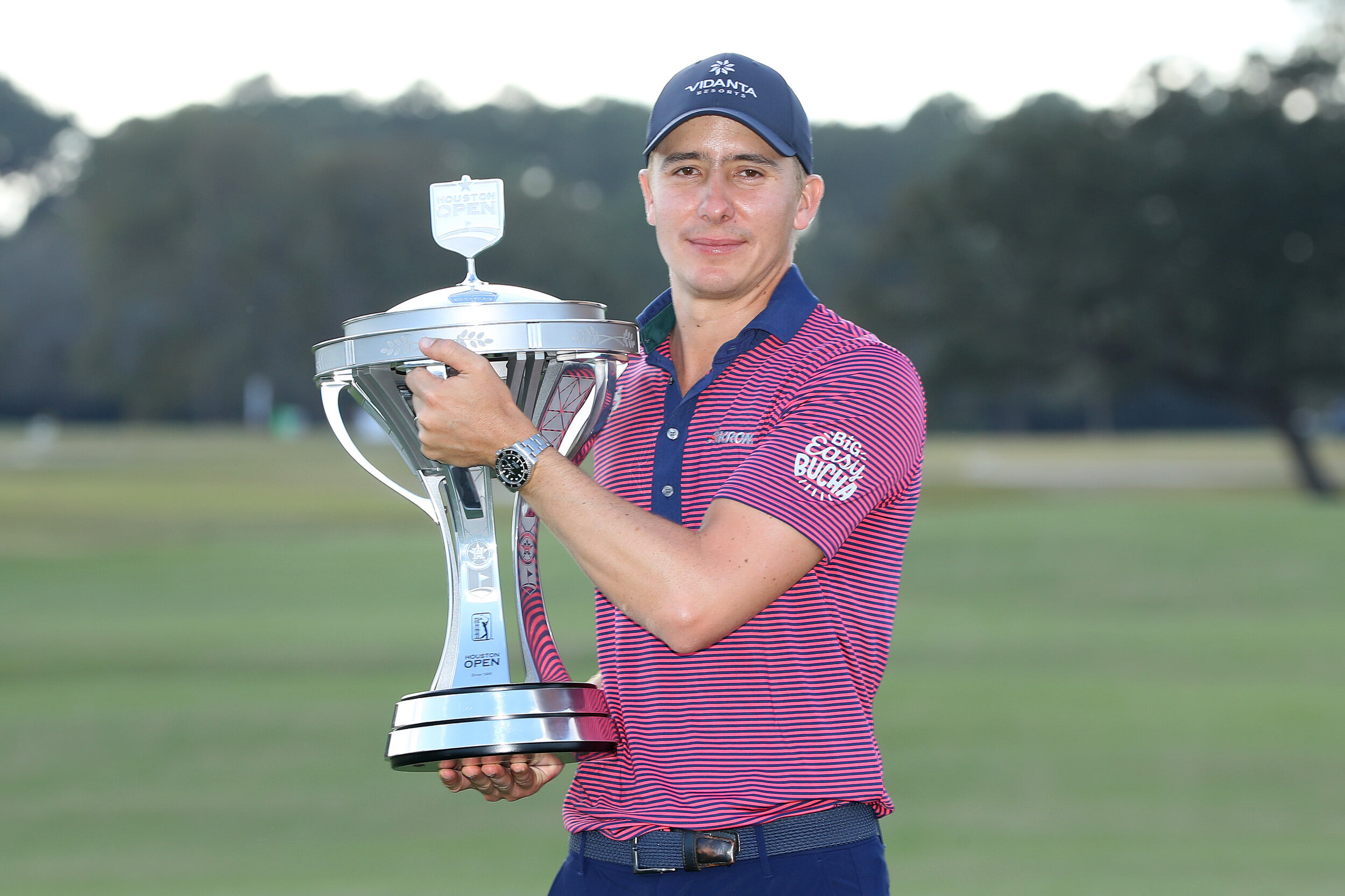  HOUSTON, TEXAS - NOVEMBER 08: Carlos Ortiz of Mexico poses with the trophy after winning the Houston Open at Memorial Park Golf Course on November 08, 2020 in Houston, Texas. (Photo by Maddie Meyer/Getty Images) 