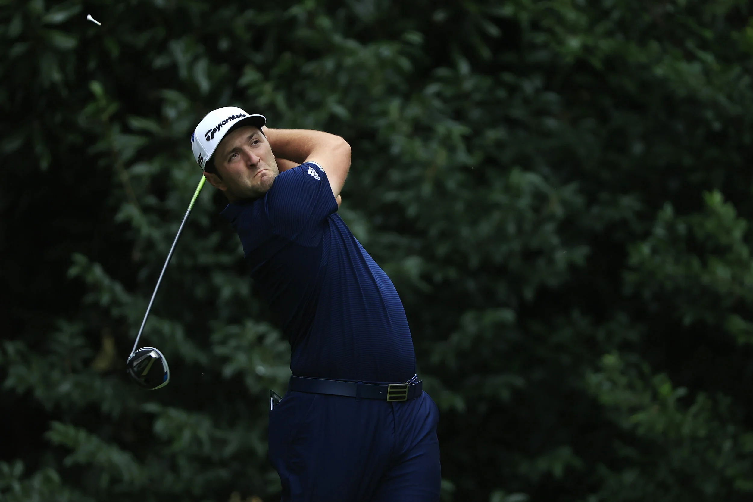 Jon Rahm of Spain plays his stroke from the No. 11 tee during Practice Round 3 for the Masters at Augusta National Golf Club, Tuesday, November 10, 2020. Picture: Augusta National
