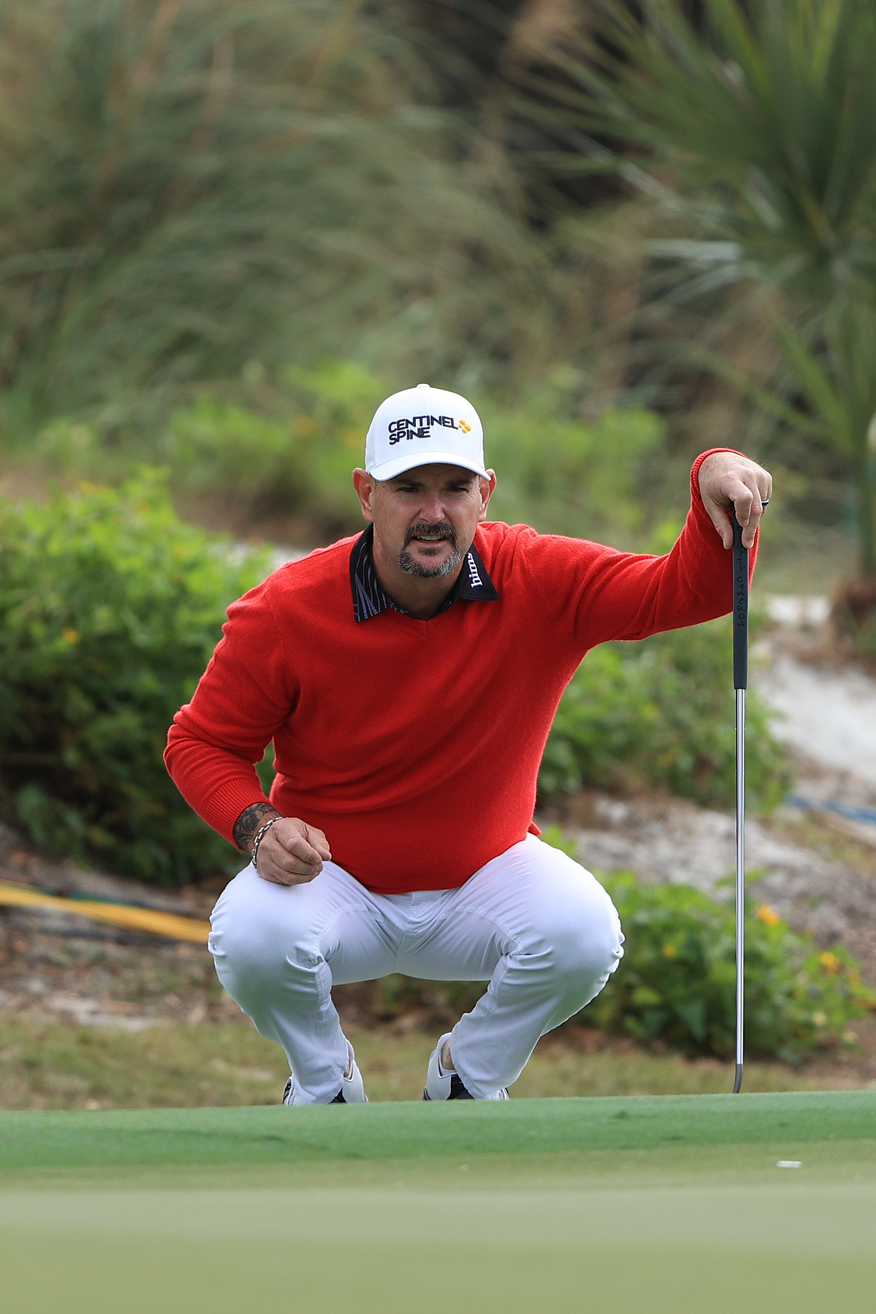  ST SIMONS ISLAND, GEORGIA - NOVEMBER 19: Rory Sabbatini of Slovakia lines up a putt on the eighth hole during the first round of The RSM Classic at the Seaside Course at Sea Island Golf Club on November 19, 2020 in St Simons Island, Georgia. (Photo 