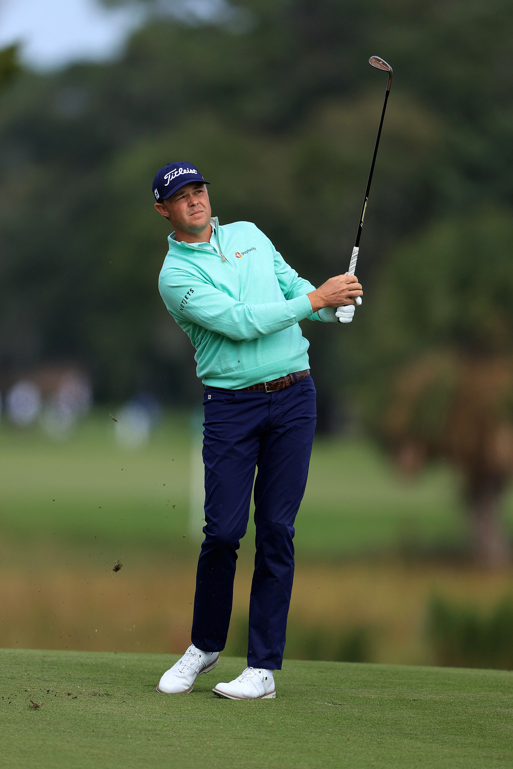  ST SIMONS ISLAND, GEORGIA - NOVEMBER 19:  Patton Kizzire of the United States plays his second shot on the eighth hole during the first round of The RSM Classic at the Seaside Course at Sea Island Golf Club on November 19, 2020 in St Simons Island, 