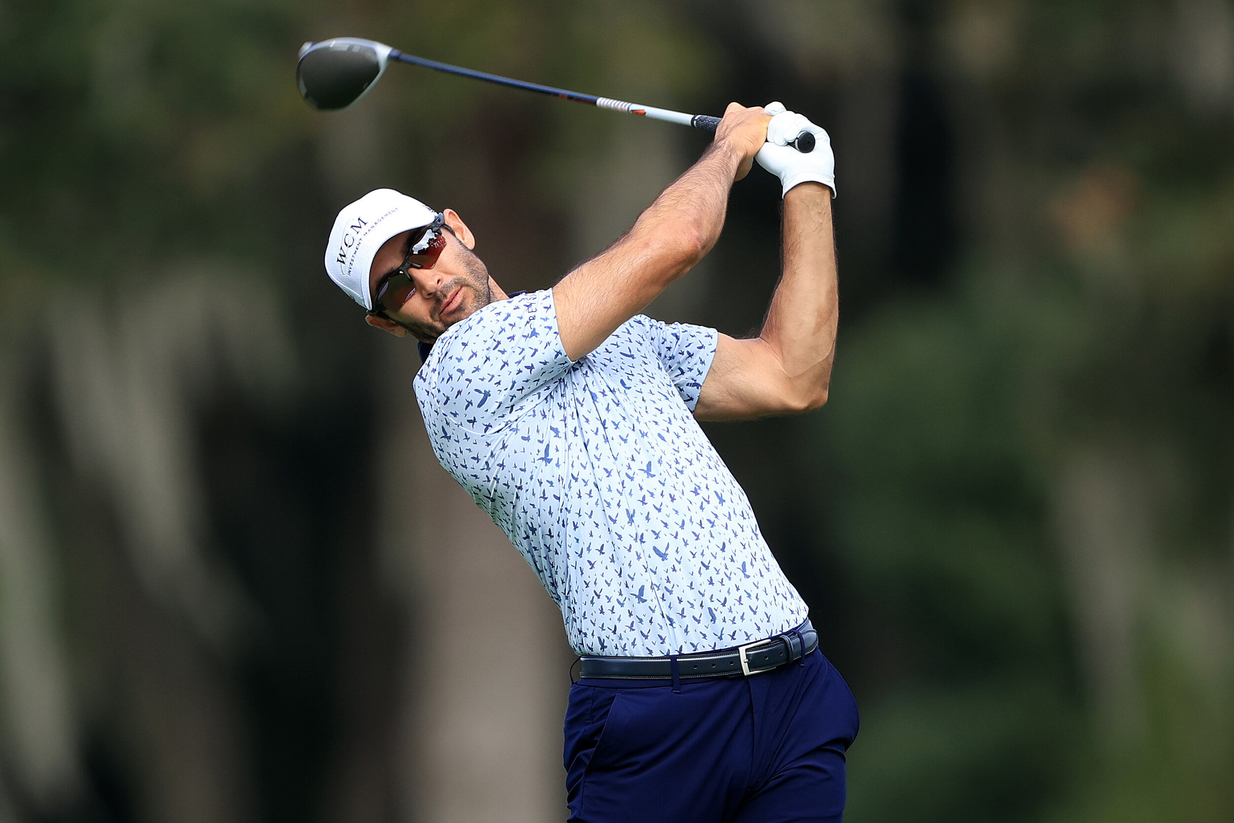  ST SIMONS ISLAND, GEORGIA - NOVEMBER 19: Cameron Tringale of the United States plays his shot from the ninth tee during the first round of The RSM Classic at the Plantation Course at Sea Island Golf Club on November 19, 2020 in St Simons Island, Geo