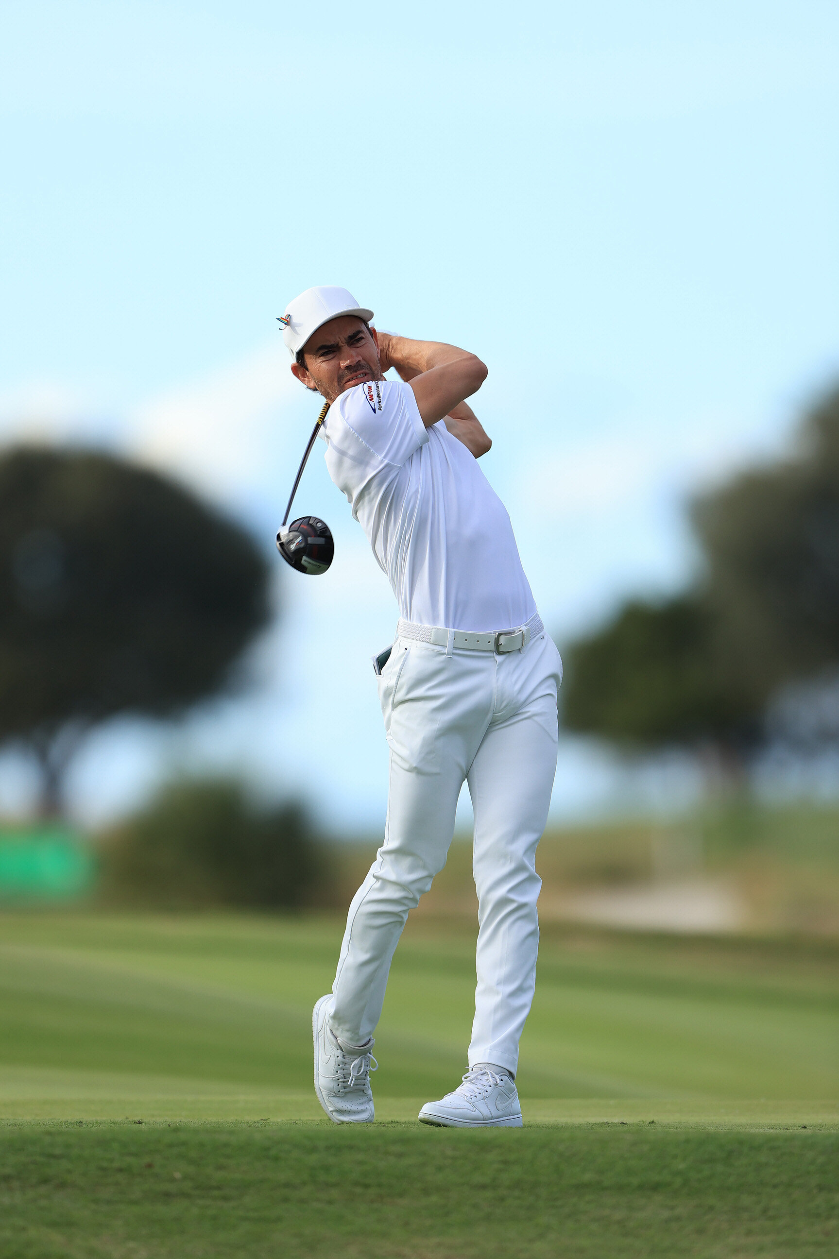  ST SIMONS ISLAND, GEORGIA - NOVEMBER 21:  (Swing Sequence 4-6) Camilo Villegas of Colombia plays his shot from the 16th tee during the third round of The RSM Classic at the Seaside Course at Sea Island Golf Club on November 21, 2020 in St Simons Isl
