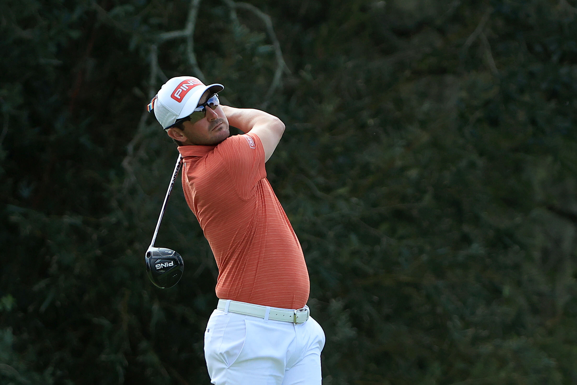  ST SIMONS ISLAND, GEORGIA - NOVEMBER 22: Andrew Landry of the United States plays his shot from the second tee during the final round of The RSM Classic at the Seaside Course at Sea Island Golf Club on November 22, 2020 in St Simons Island, Georgia.