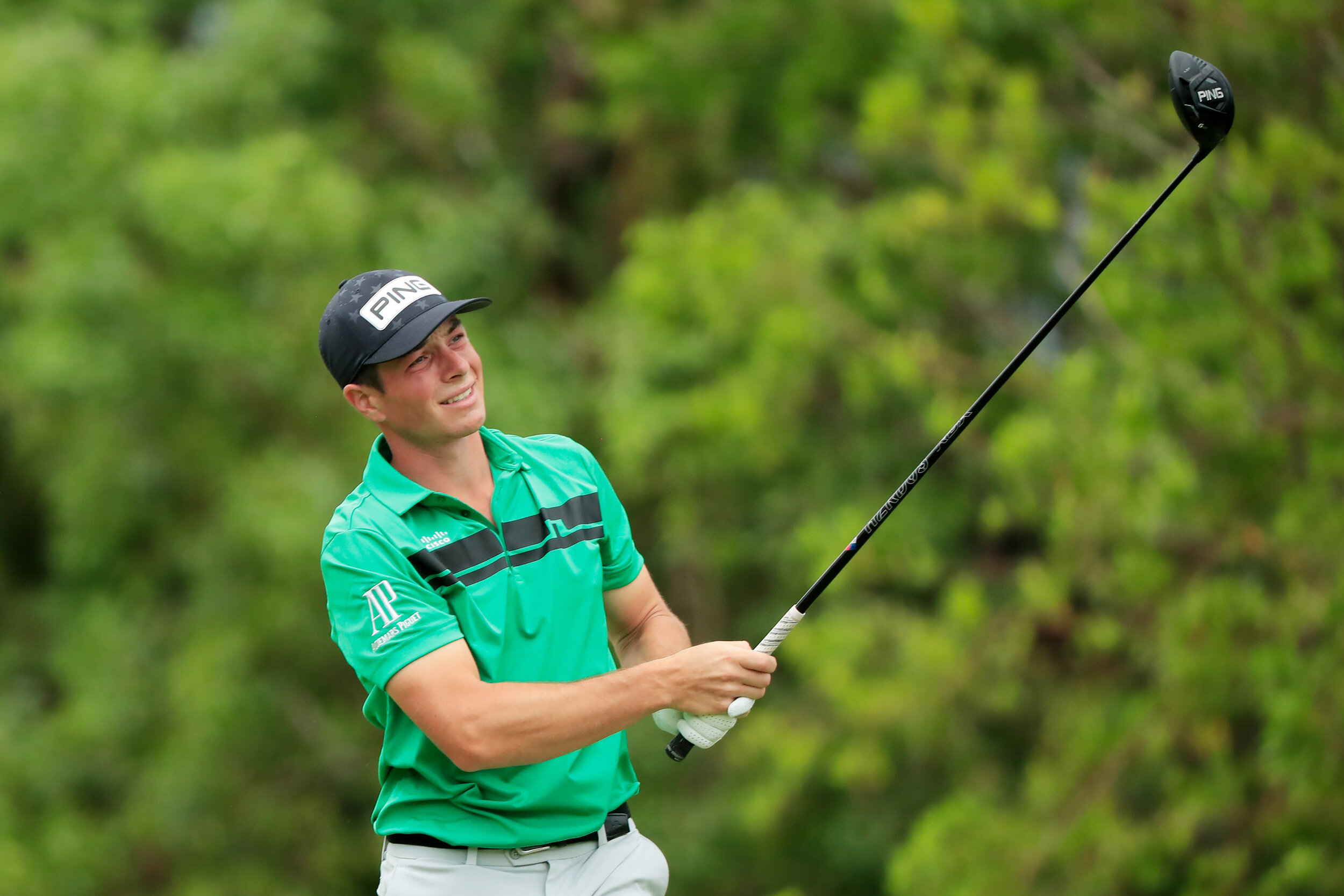  PLAYA DEL CARMEN, MEXICO - DECEMBER 06: Viktor Hovland of Norway plays his shot from the second tee during the final round of the Mayakoba Golf Classic at El Camaleón Golf Club on December 06, 2020 in Playa del Carmen, Mexico. (Photo by Cliff Hawkin