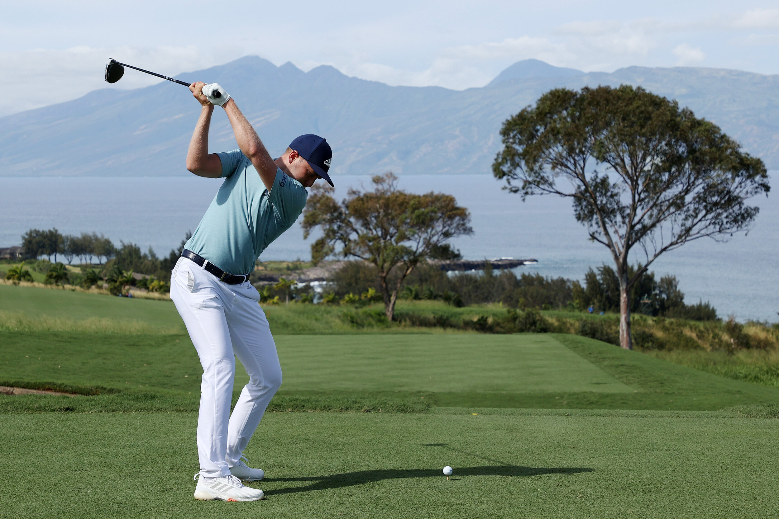  KAPALUA, HAWAII - JANUARY 08: Daniel Berger of the United States plays his shot from the seventh tee during the second round of the Sentry Tournament Of Champions at the Kapalua Plantation Course on January 08, 2021 in Kapalua, Hawaii. (Photo by Gre