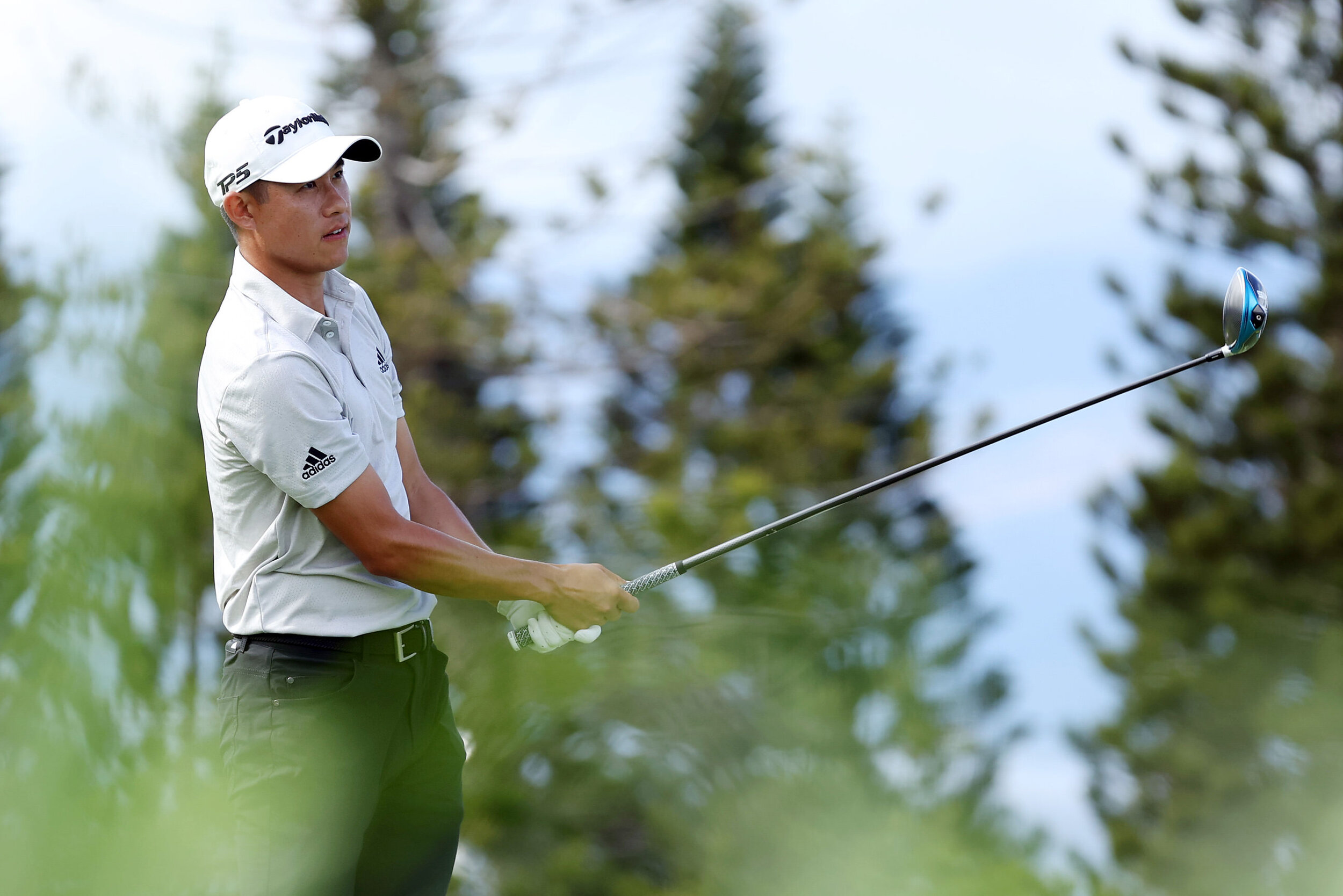  KAPALUA, HAWAII - JANUARY 09: Collin Morikawa of the United States plays his shot from the ninth tee during the third round of the Sentry Tournament Of Champions at the Kapalua Plantation Course on January 09, 2021 in Kapalua, Hawaii. (Photo by Greg