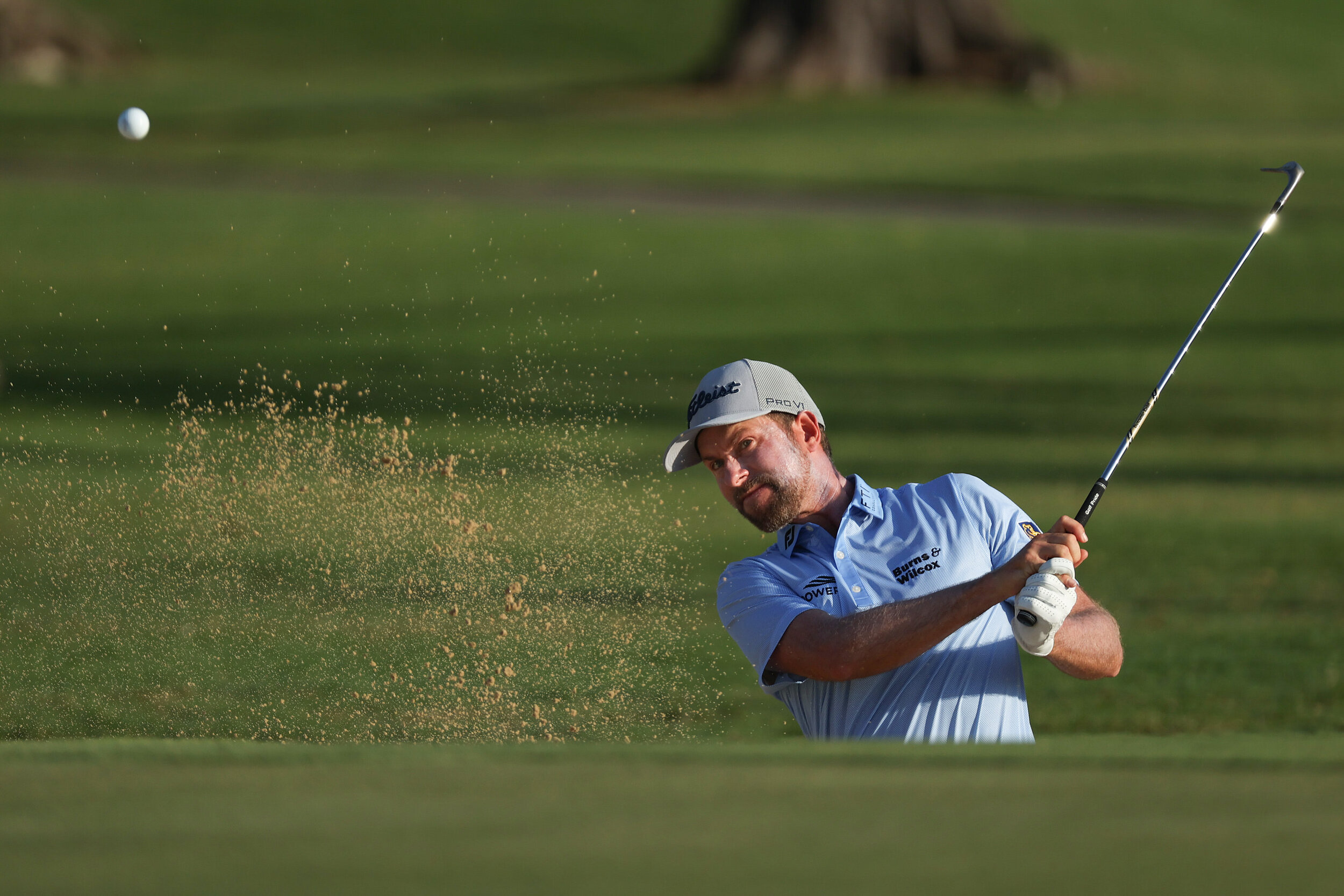  HONOLULU, HAWAII - JANUARY 15: Webb Simpson of the United States plays a shot from a bunker on the 13th hole during the second round of the Sony Open in Hawaii at the Waialae Country Club on January 15, 2021 in Honolulu, Hawaii. (Photo by Gregory Sh
