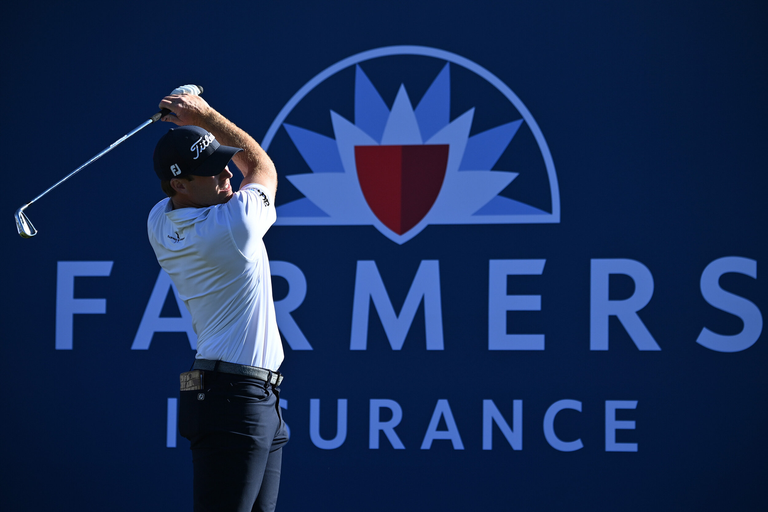  SAN DIEGO, CALIFORNIA - JANUARY 30: Robby Shelton hits his tee shot on the 16th hole during round three of the Farmers Insurance Open at Torrey Pines South on January 30, 2021 in San Diego, California. (Photo by Donald Miralle/Getty Images) 