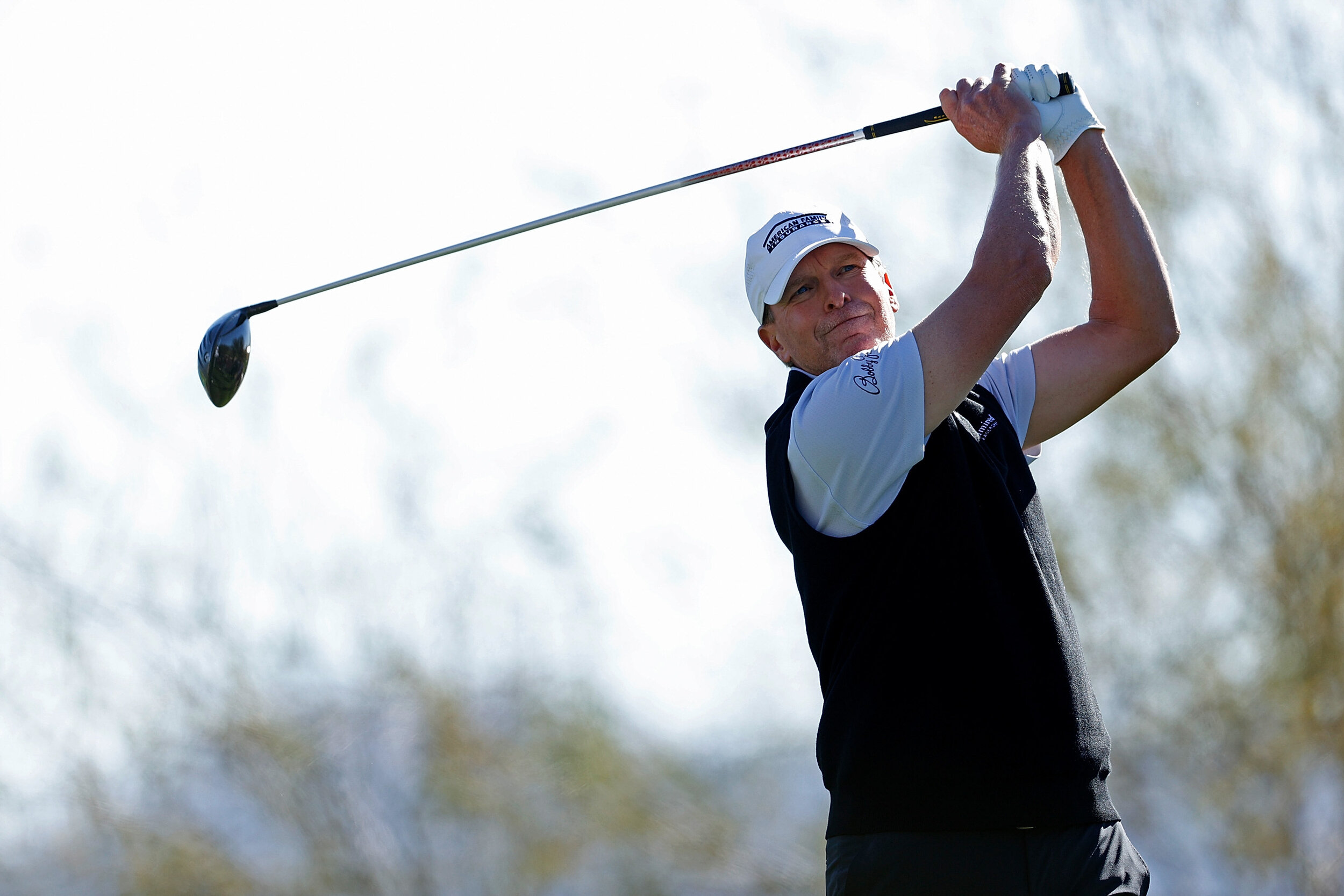  SCOTTSDALE, ARIZONA - FEBRUARY 05:  Steve Stricker of the United States hits his tee shot on the sixth hole during the second round of the Waste Management Phoenix Open at TPC Scottsdale on February 05, 2021 in Scottsdale, Arizona. (Photo by Christi