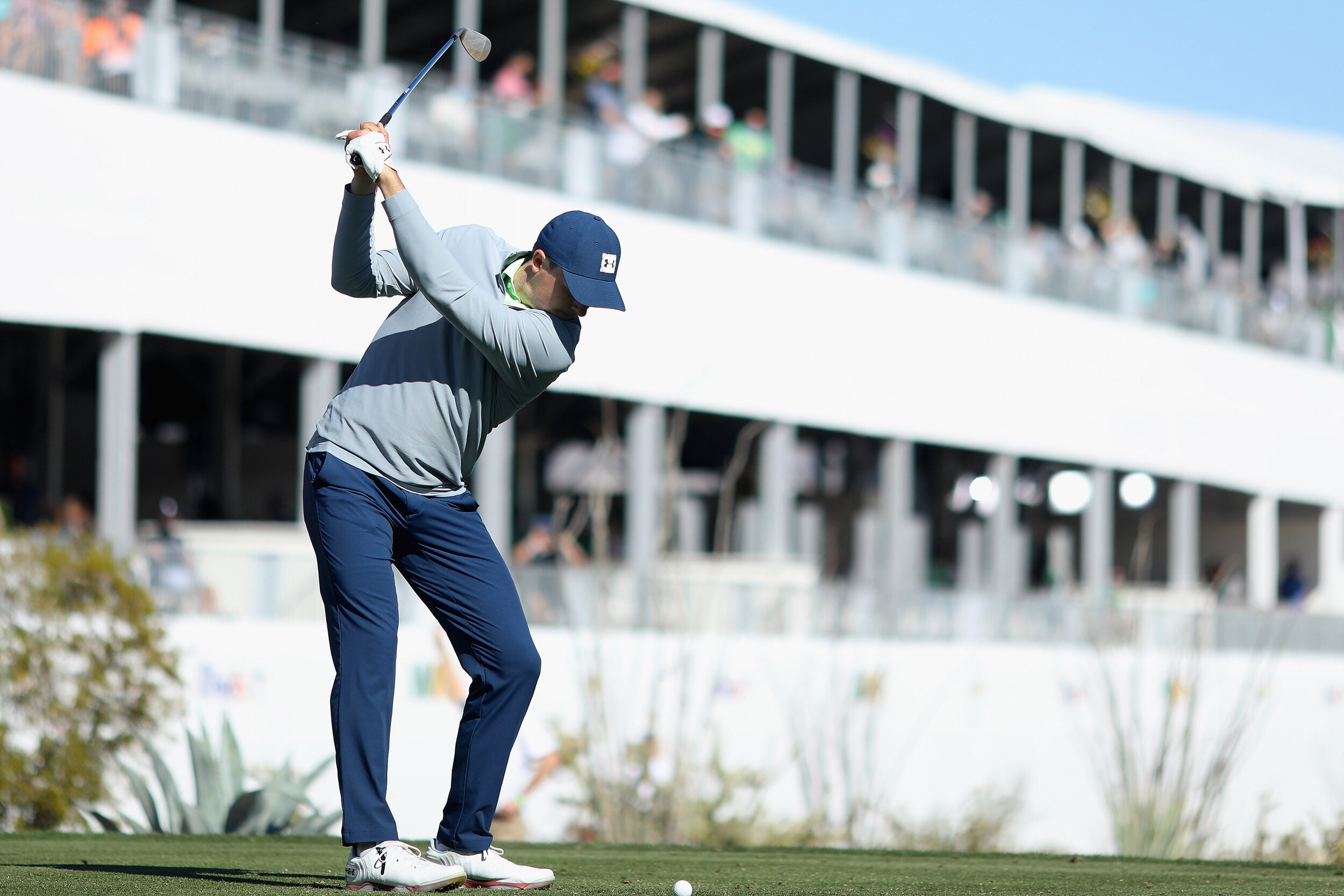 SCOTTSDALE, ARIZONA - FEBRUARY 06: Jordan Spieth of the United States hits his tee shot on the 16th hole during the third round of the Waste Management Phoenix Open at TPC Scottsdale on February 06, 2021 in Scottsdale, Arizona. (Photo by Christian P