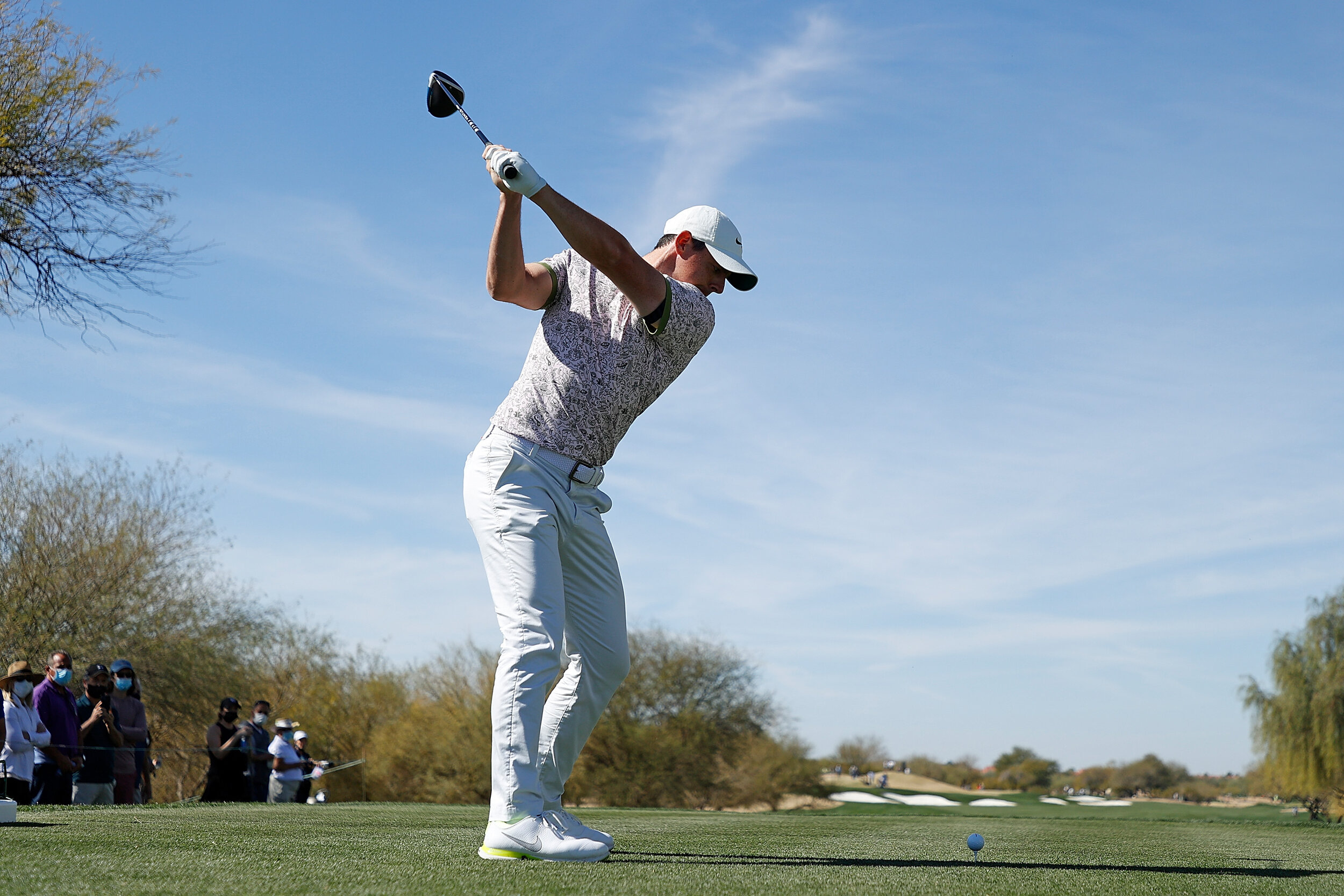  SCOTTSDALE, ARIZONA - FEBRUARY 07: Rory McIlroy of Northern Ireland hits his tee shot on the third hole during the final round of the Waste Management Phoenix Open at TPC Scottsdale on February 07, 2021 in Scottsdale, Arizona. (Photo by Christian Pe