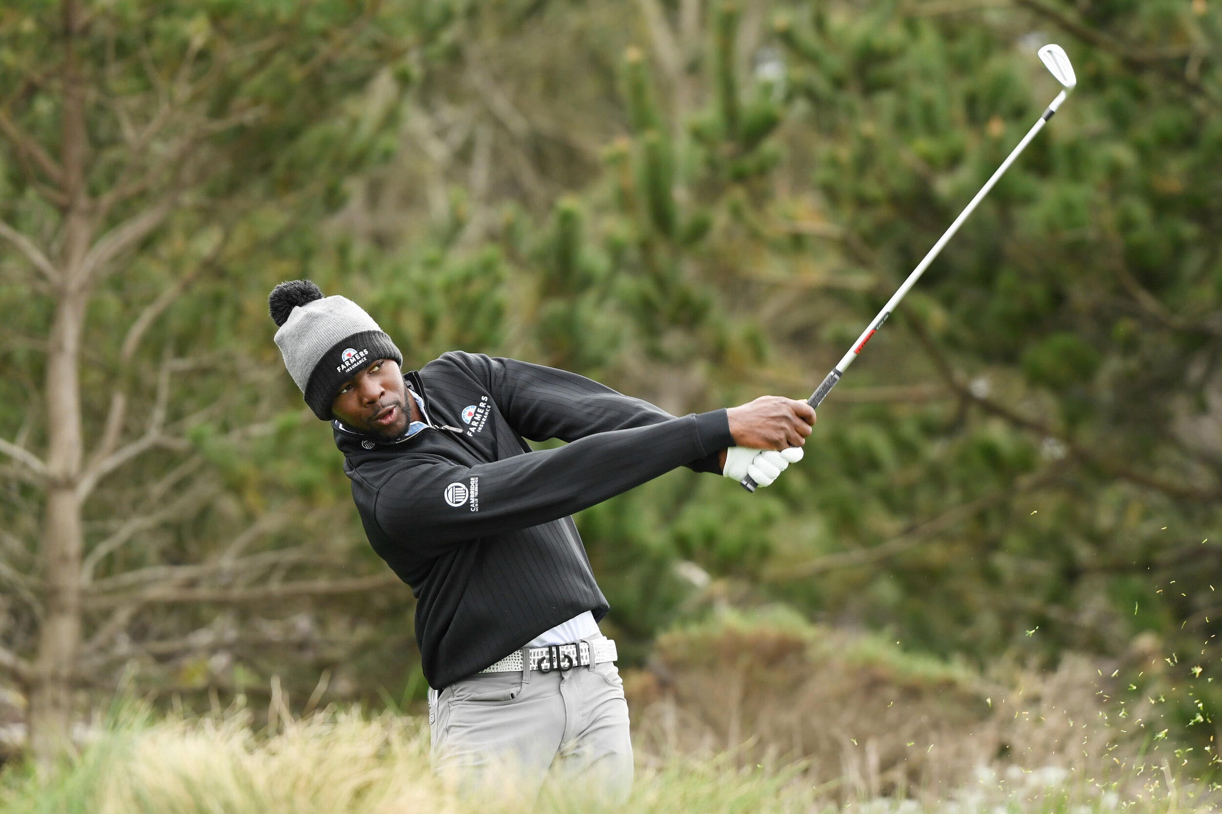  PEBBLE BEACH, CALIFORNIA - FEBRUARY 11: Kamaiu Johnson of the United States plays his shot from the third tee during the first round of the AT&T Pebble Beach Pro-Am at Spyglass Hill Golf Course on February 11, 2021 in Pebble Beach, California. (Phot