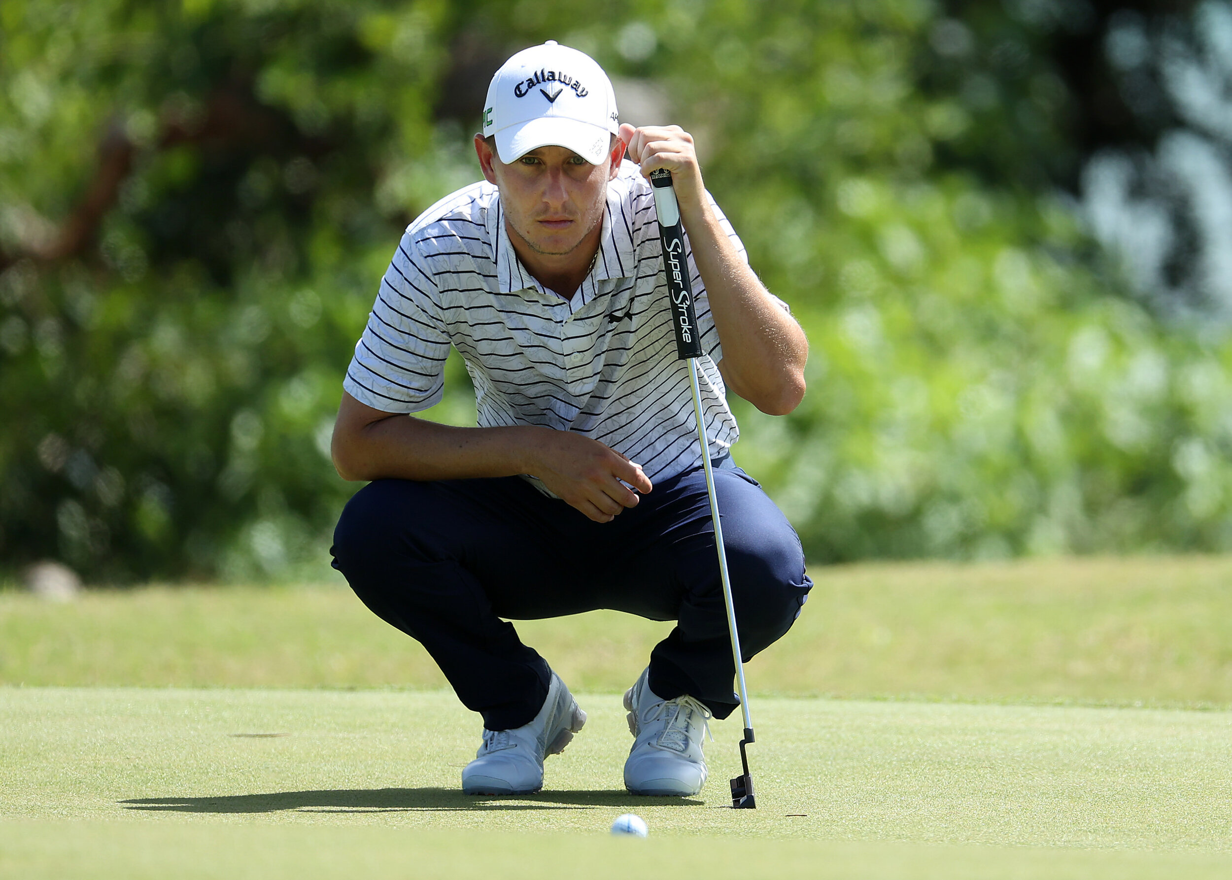  RIO GRANDE, PUERTO RICO - FEBRUARY 25: Emiliano Grillo of Argentina prepares to putt on the 15th green during the first round of the Puerto Rico Open at Grand Reserve Country Club on February 25, 2021 in Rio Grande, Puerto Rico.  (Photo by Andy Lyon