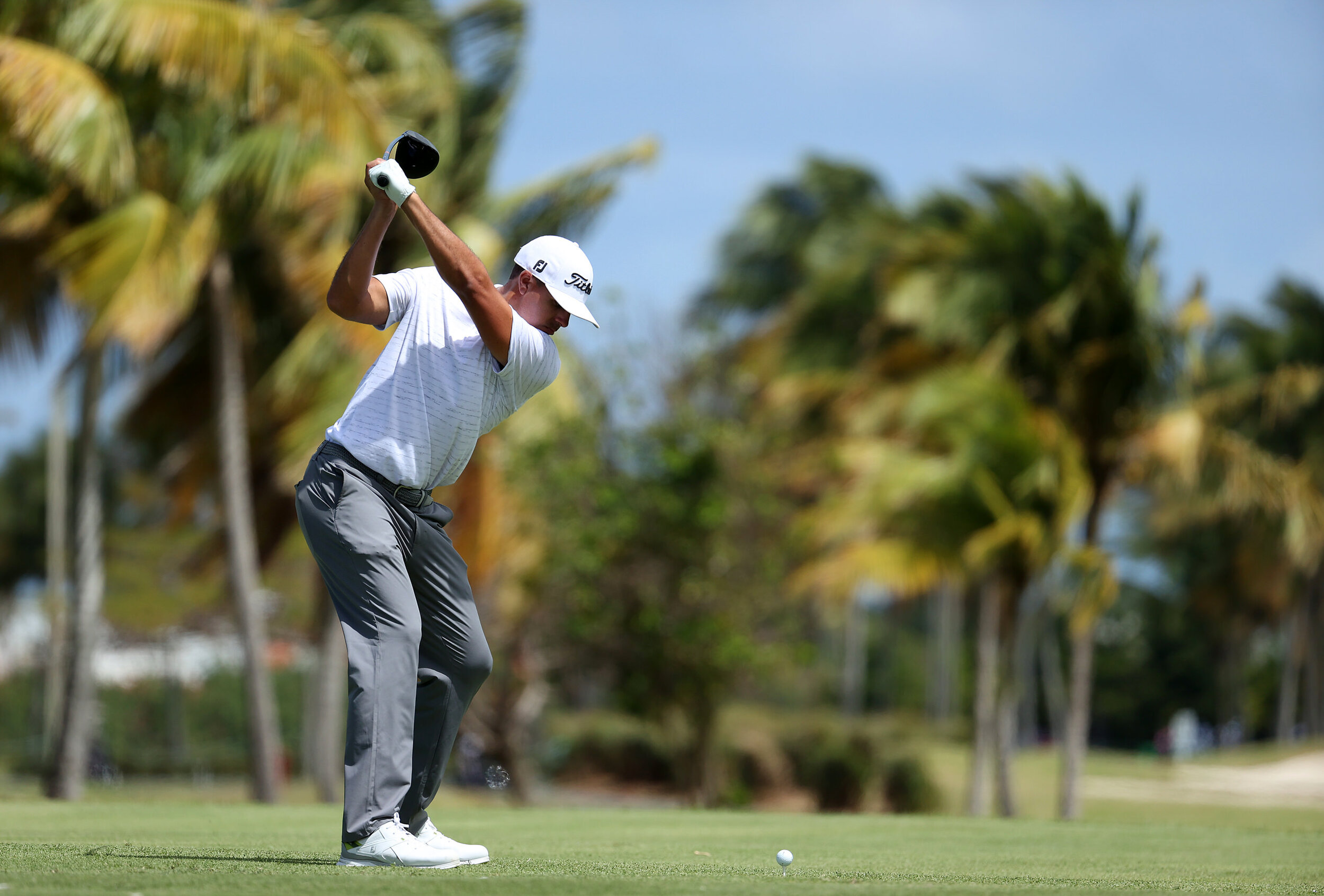  RIO GRANDE, PUERTO RICO - FEBRUARY 25: Joseph Bramlett plays his shot from the 14th tee during the first round of the Puerto Rico Open at Grand Reserve Country Club on February 25, 2021 in Rio Grande, Puerto Rico. (Photo by Andy Lyons/Getty Images) 