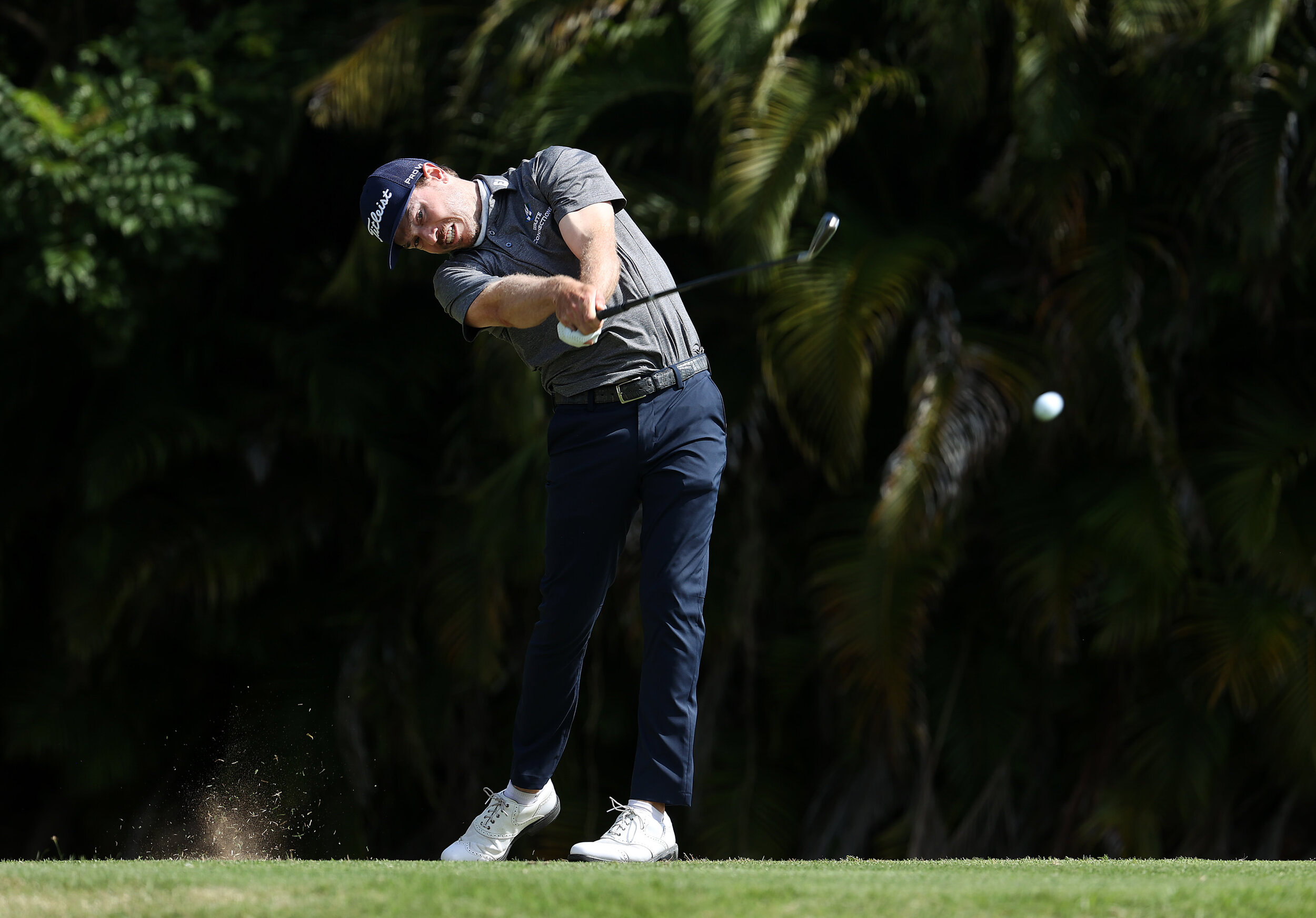 RIO GRANDE, PUERTO RICO - FEBRUARY 25: Bronson Burgoon plays his shot from the fourth tee during the first round of the Puerto Rico Open at Grand Reserve Country Club on February 25, 2021 in Rio Grande, Puerto Rico. (Photo by Andy Lyons/Getty Images