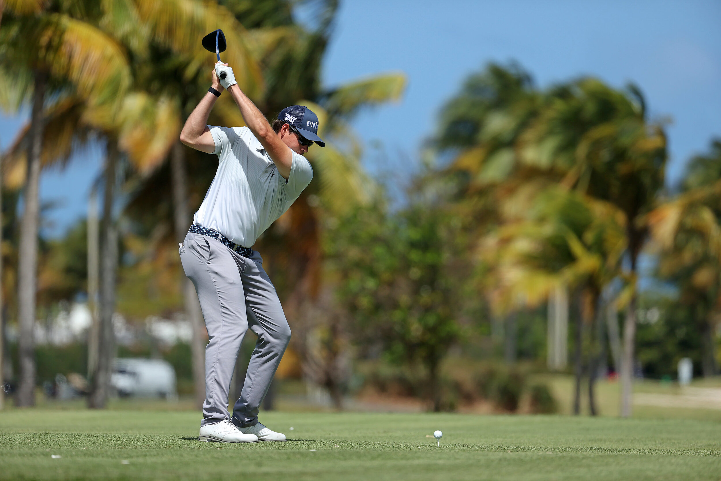  RIO GRANDE, PUERTO RICO - FEBRUARY 25: Adam Schenk plays his shot from the 14th tee during the first round of the Puerto Rico Open at Grand Reserve Country Club on February 25, 2021 in Rio Grande, Puerto Rico.  (Photo by Andy Lyons/Getty Images) 