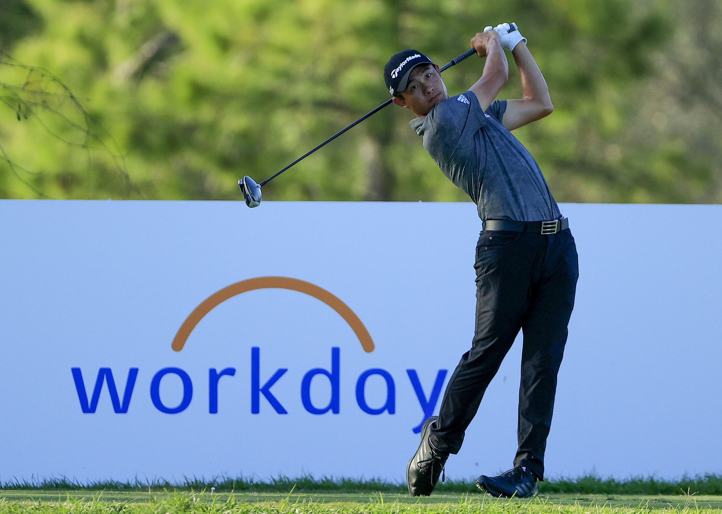  BRADENTON, FLORIDA - FEBRUARY 28: Collin Morikawa of the United States plays his shot from the 16th tee during the final round of World Golf Championships-Workday Championship at The Concession on February 28, 2021 in Bradenton, Florida. (Photo by S