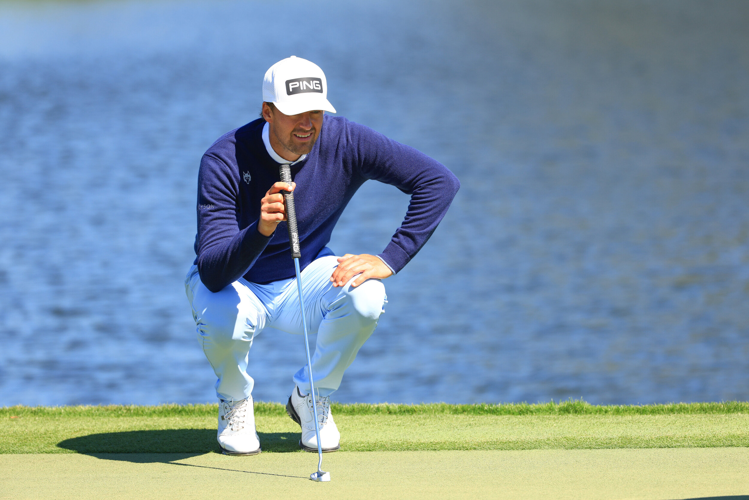  ORLANDO, FLORIDA - MARCH 04: Victor Perez of France lines up a putt on the sixth green during the first round of the Arnold Palmer Invitational Presented by MasterCard at the Bay Hill Club and Lodge on March 04, 2021 in Orlando, Florida. (Photo by M