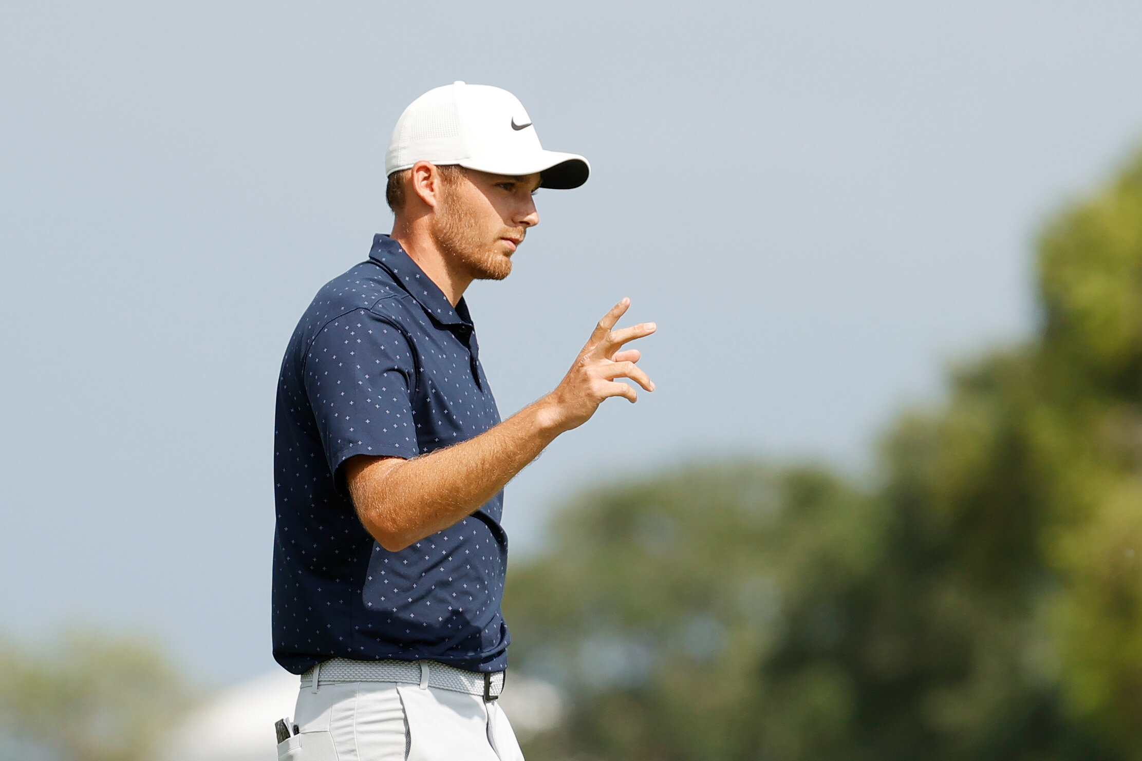  PALM BEACH GARDENS, FLORIDA - MARCH 19:  Aaron Wise of the United States reacts to his eagle on the third green during the second round of The Honda Classic at PGA National Champion course on March 19, 2021 in Palm Beach Gardens, Florida. (Photo by 