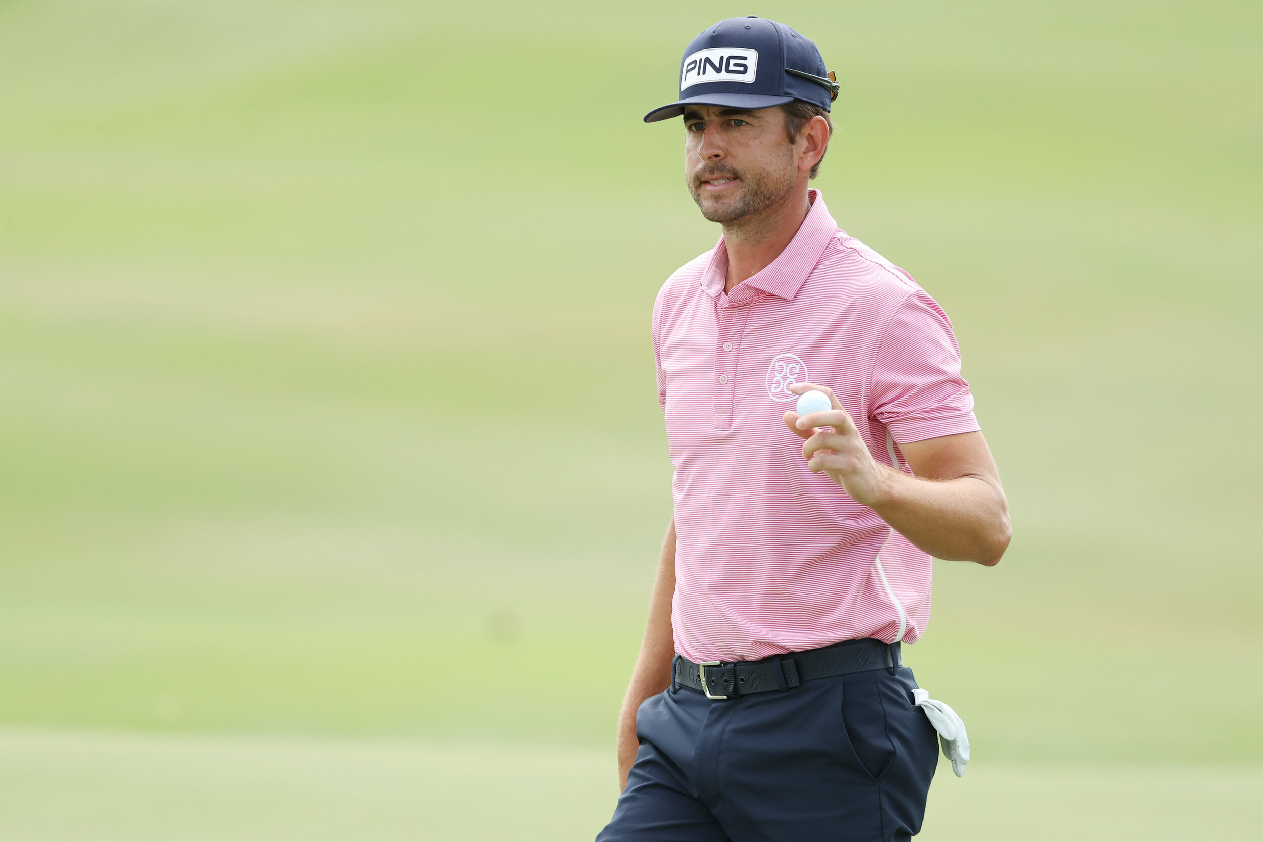  PALM BEACH GARDENS, FLORIDA - MARCH 19: Scott Harrington of the United States reacts on the ninth green during the second round of The Honda Classic at PGA National Champion course on March 19, 2021 in Palm Beach Gardens, Florida. (Photo by Cliff Ha