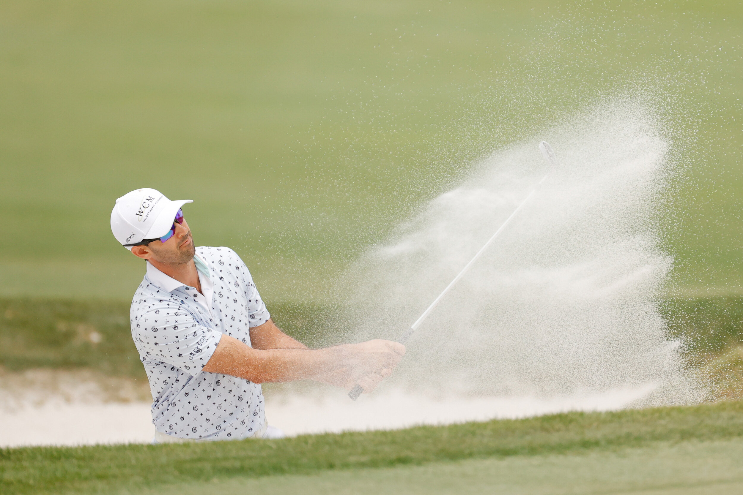  PALM BEACH GARDENS, FLORIDA - MARCH 20: Cameron Tringale of the United States plays a shot from a bunker on the third hole during the third round of The Honda Classic at PGA National Champion course on March 20, 2021 in Palm Beach Gardens, Florida. 
