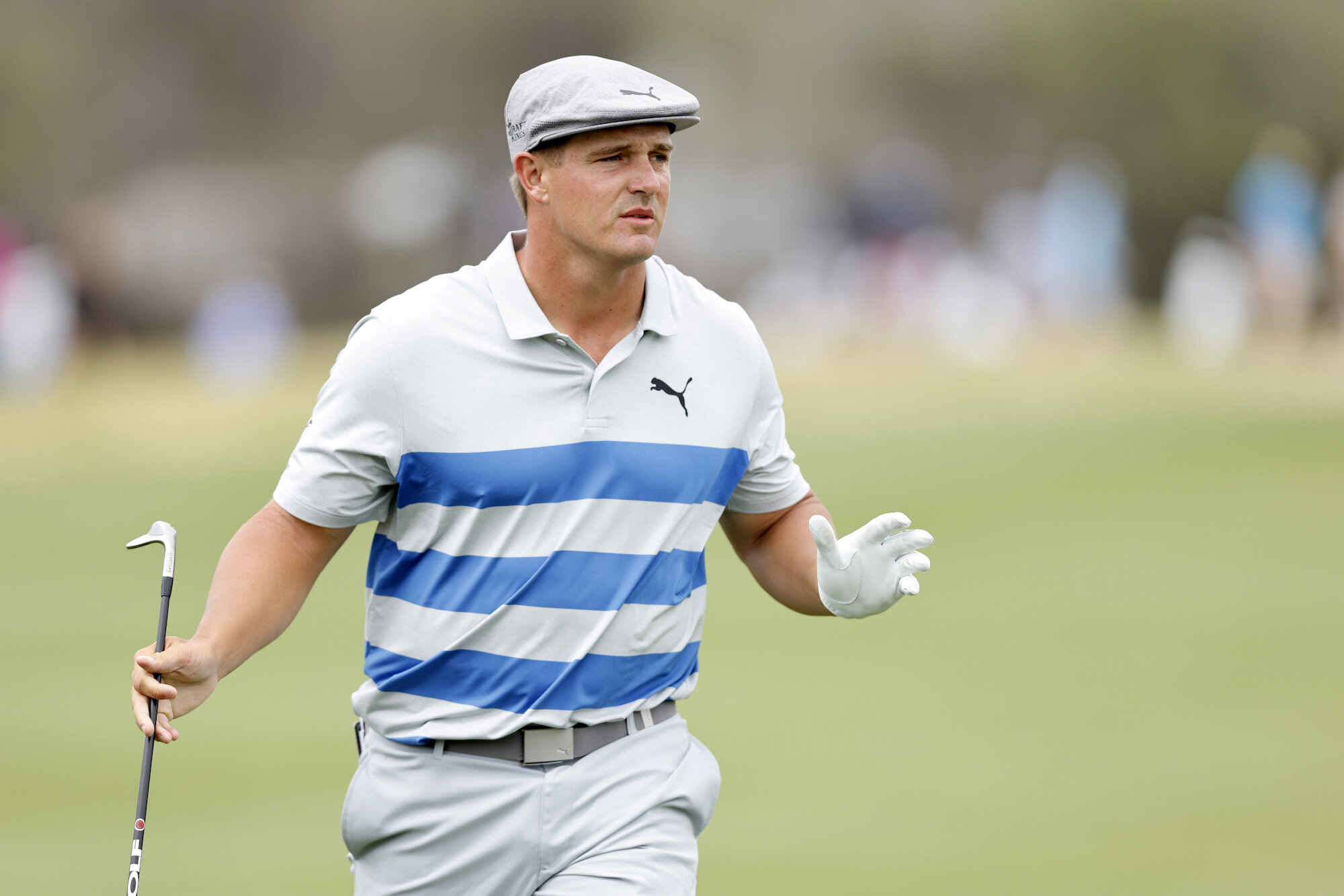  AUSTIN, TEXAS - MARCH 24: Bryson DeChambeau reacts to a shot on the 13th hole in his match against Antoine Rozner of France during the first round of the World Golf Championships-Dell Technologies Match Play at Austin Country Club on March 24, 2021 