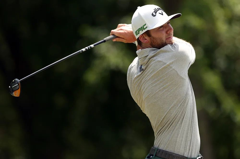 MCKINNEY, TEXAS - MAY 15: Sam Burns hits his tee shot on the 5th hole during round three of the AT&T Byron Nelson at TPC Craig Ranch on May 15, 2021 in McKinney, Texas. (Photo by Matthew Stockman/Getty Images)