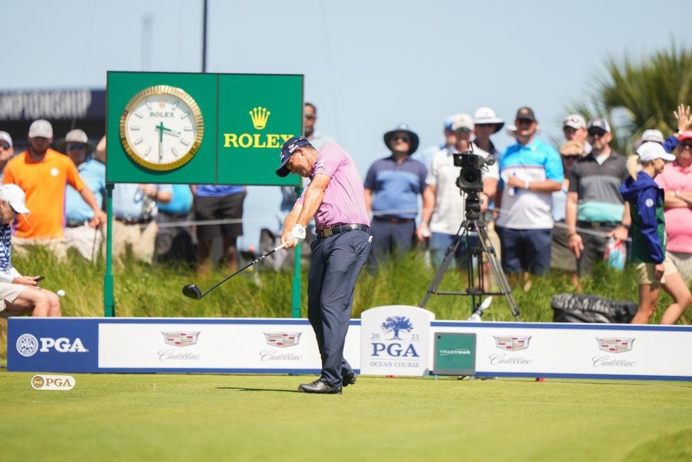 Padraig Harrington hits his tee shot on the ninth hole during the first round of the 2021 PGA Championship held at the Ocean Course of Kiawah Island Golf Resort on May 20, 2021 in Kiawah Island, South Carolina. (Photo by Darren Carroll/PGA of America)