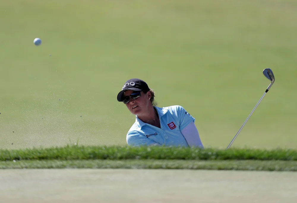 LAS VEGAS, NEVADA - MAY 30:  Ally Ewing of the United States hits a shot on the 6th hole during the final round of the Bank of Hope Match-Play at Shadow Creek on May 30, 2021 in Las Vegas, Nevada. (Photo by Jed Jacobsohn/Getty Images)