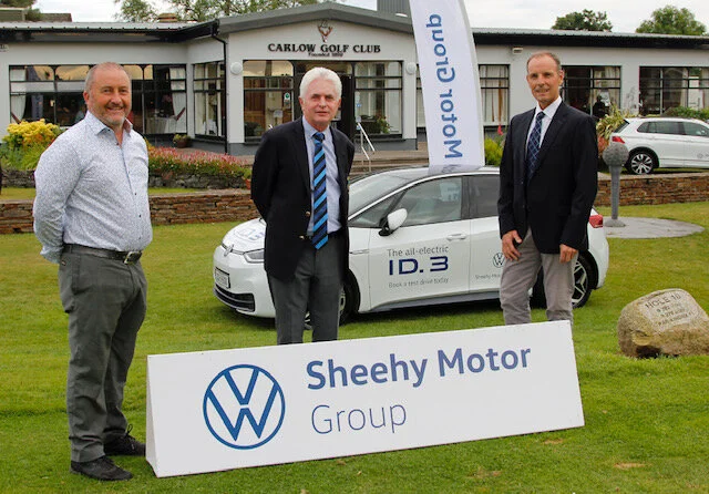 PGA professional Damien McGrane (Carlow GC) and Michael Kirwan (Captain Carlow GC) with Pro-Am winner David Higgins