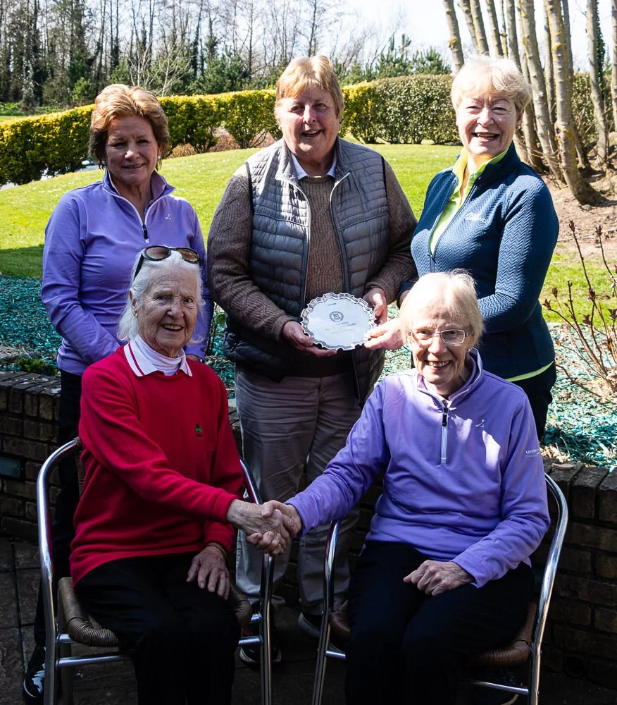 Fiona DeVries Captain Scotland, Mary McKenna Marilyn Henderson Captain Ireland Mary Anderson and Nancy Duncan who were Captains of the Teams for the inaugural match in 2000 at Royal Portrush GC