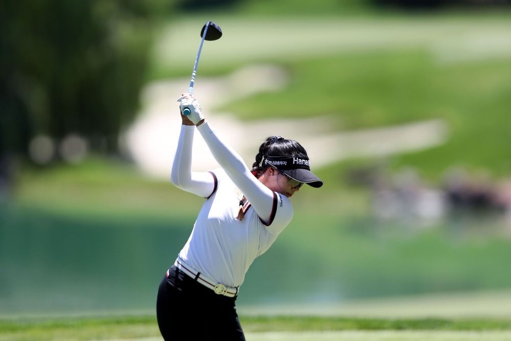 Patty Tavatanakit of Thailand tees off from the fourth hole during round two of the Bank of Hope Match-Play at Shadow Creek on May 27, 2021 in Las Vegas, Nevada. (Photo by Jed Jacobsohn/Getty Images)