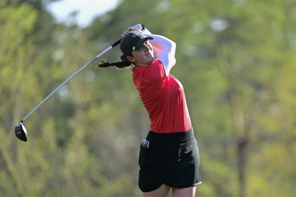 Lauren Walsh of Ireland plays her stroke from the No. 3 tee during the second round of the Augusta National Women's Amateur at Champions Retreat Golf Club, Thursday, March 31, 2022.