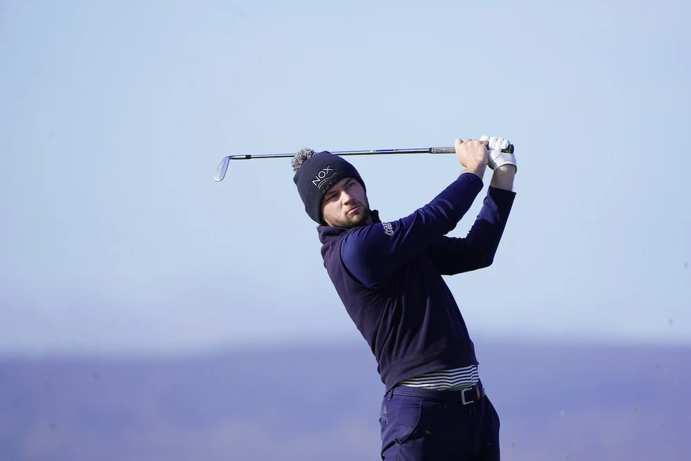 Liam Nolan (Galway) on the 4th tee during Matchplay Round 1 of the West of Ireland Men's Open Championship 2022, Co. Sligo Golf Club, Rosses Point, Co. Sligo, Ireland. 18/04/2022 Picture: Golffile | Thos Caffrey