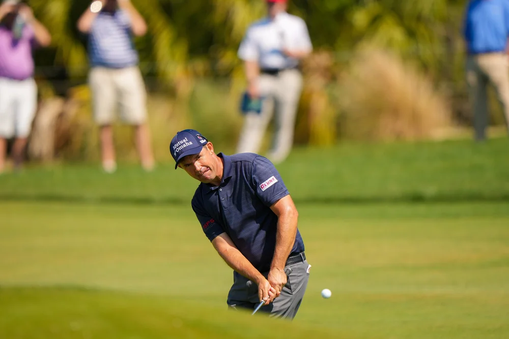 Padraig Harrington of Ireland chips onto the first hole during the second round of the 2021 PGA Championship held at the Ocean Course of Kiawah Island Golf Resort on May 21, 2021 in Kiawah Island, South Carolina. (Photo by Darren Carroll/PGA of Ameri