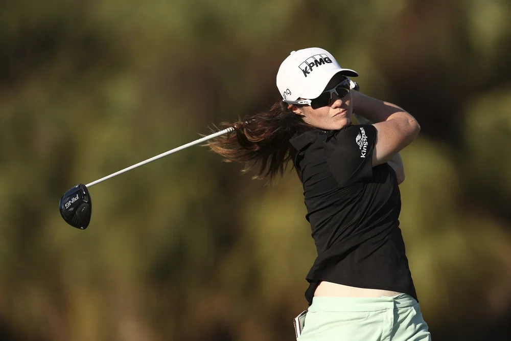 eona Maguire of Ireland hits from the 16th tee during the second round of the LPGA Drive On Championship at Crown Colony Golf & Country Club on February 04, 2022 in Fort Myers, Florida. (Photo by Douglas P. DeFelice/Getty Images)