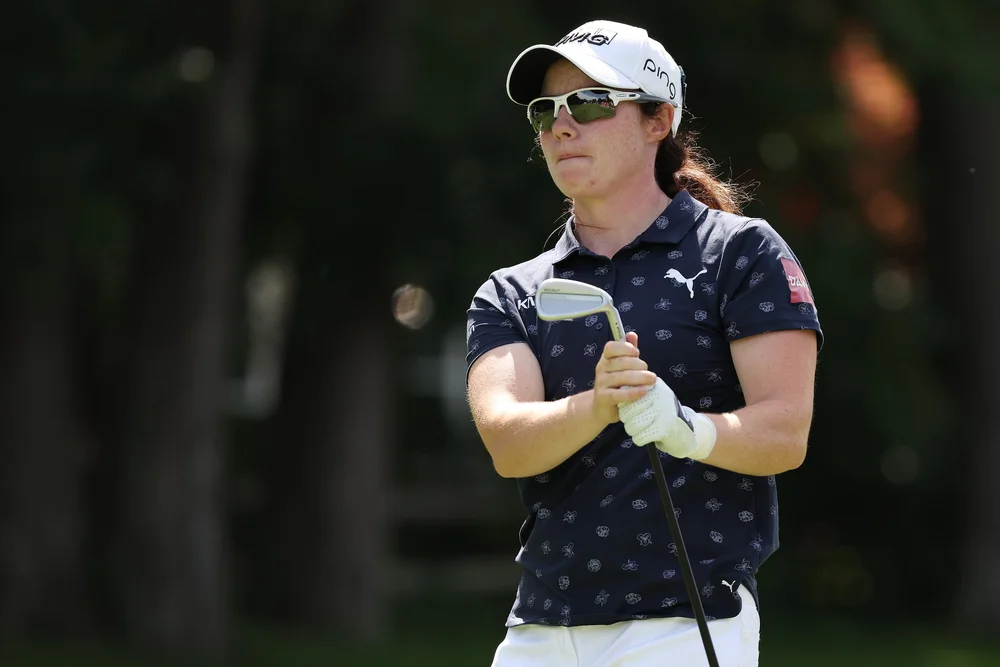 Leona Maguire of Ireland watches her tee shot on the 14th hole during the second round of the Dana Open presented by Marathon at Highland Meadows Golf Club on September 02, 2022 in Sylvania, Ohio. (Photo by Gregory Shamus/Getty Images)